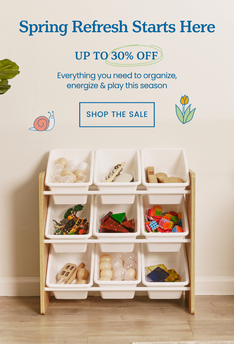 Kids storage organizer with bins for classroom or playroom, Spring Refresh sale up to 30% off storage, seating, and play essentials.