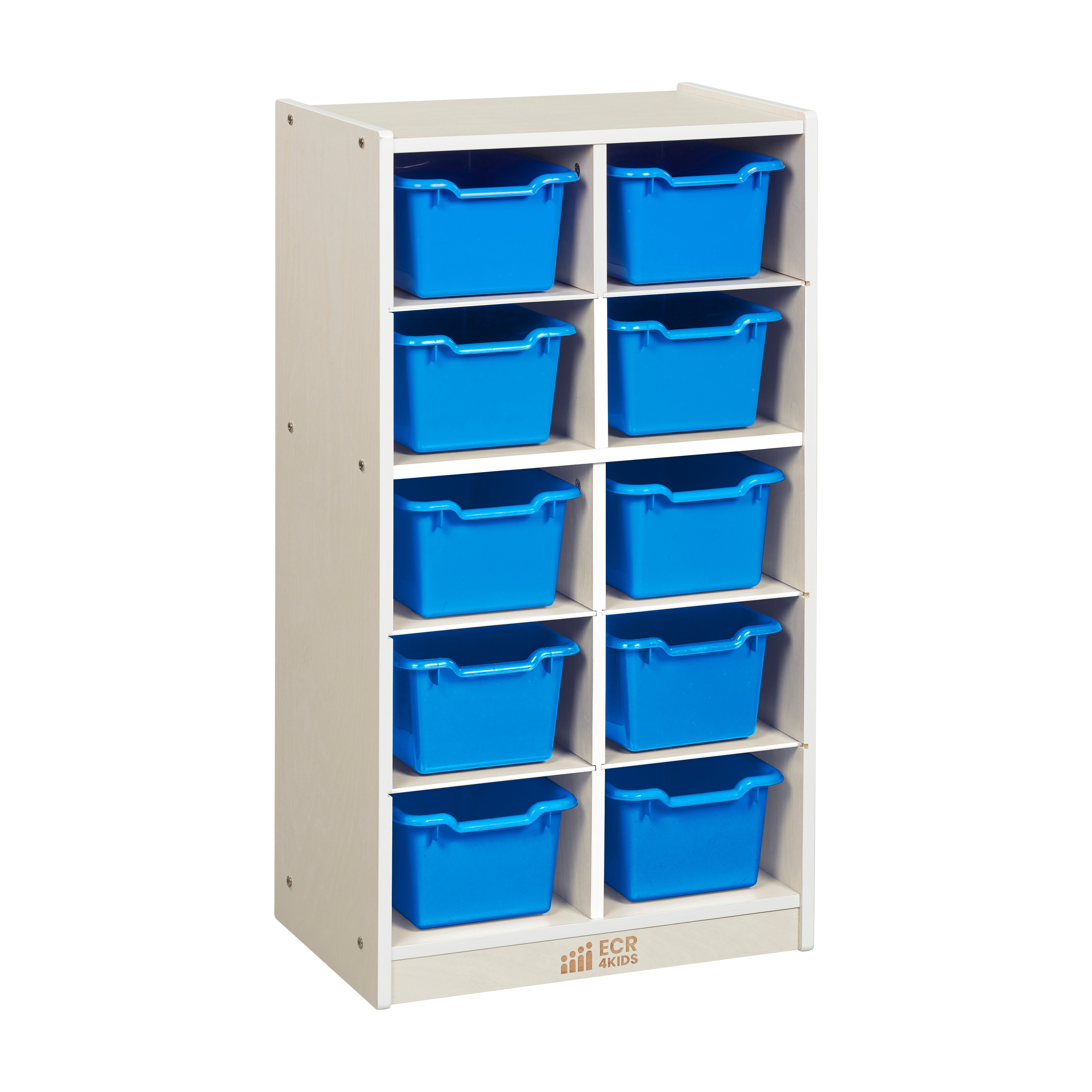 10 Cubby Mobile Tray Cabinet with 10 Scoop Front Storage Bins, 5x2, White Wash