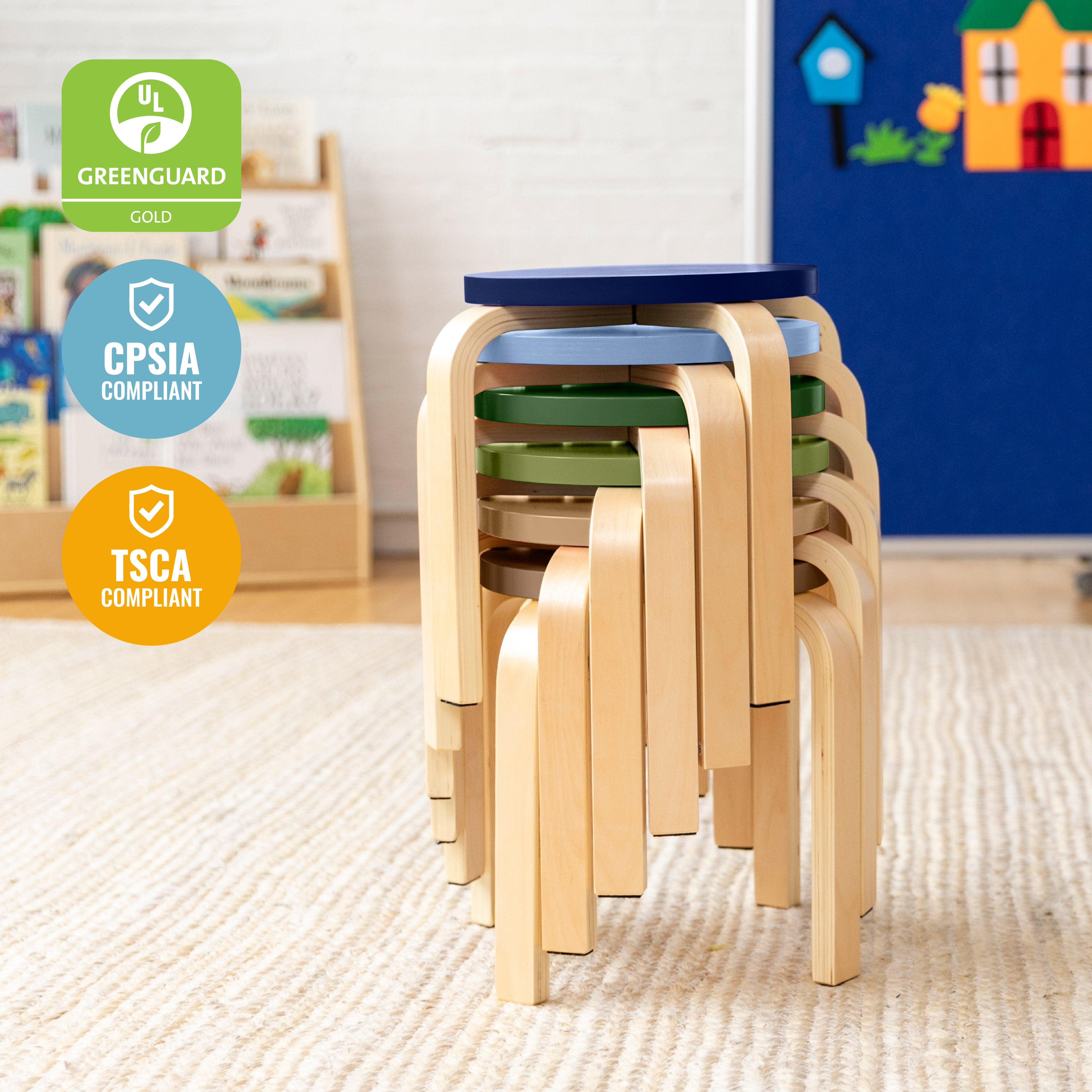 Bentwood Stackable Stools, 6-Piece