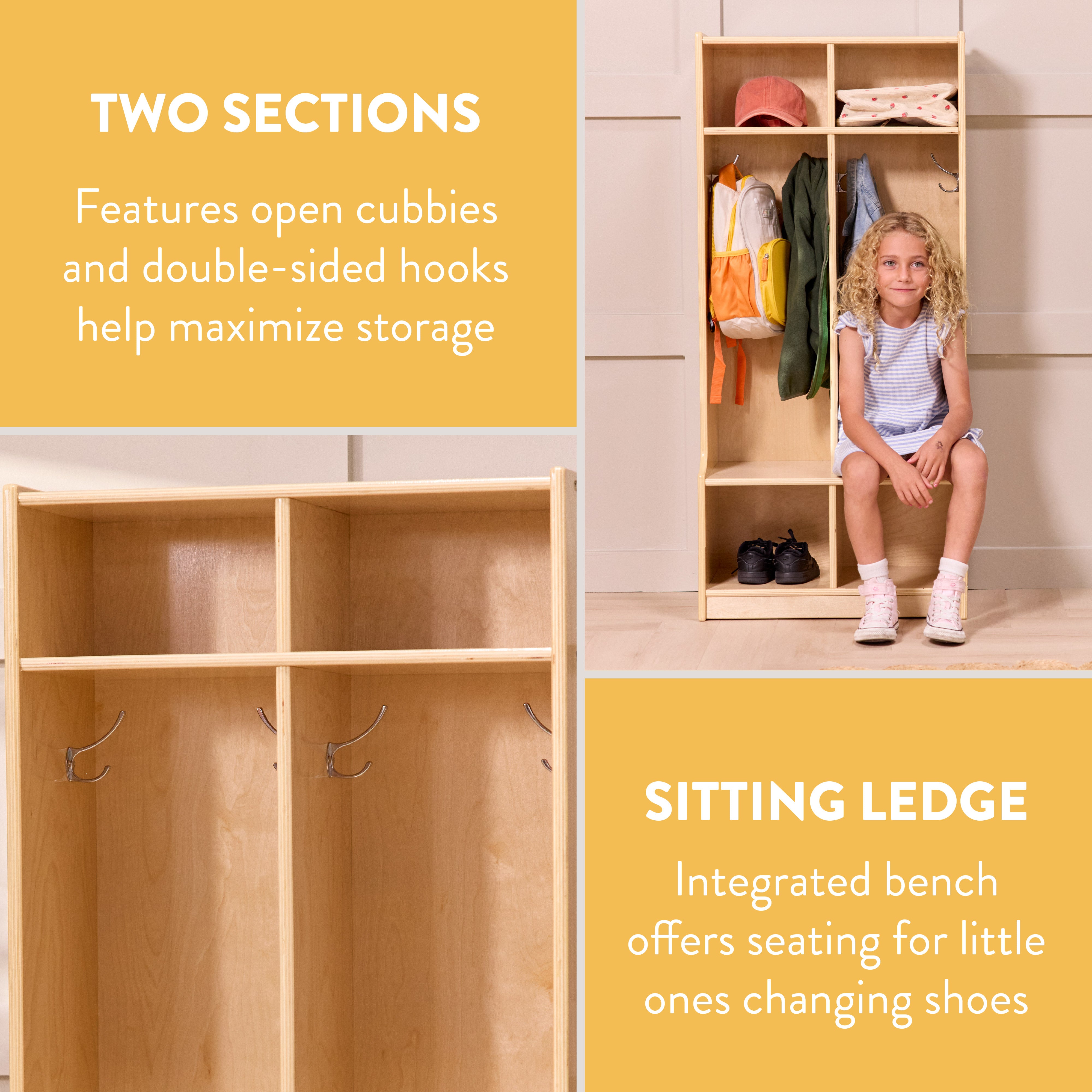 2-Section Cubby Storage Coat Locker with Bench