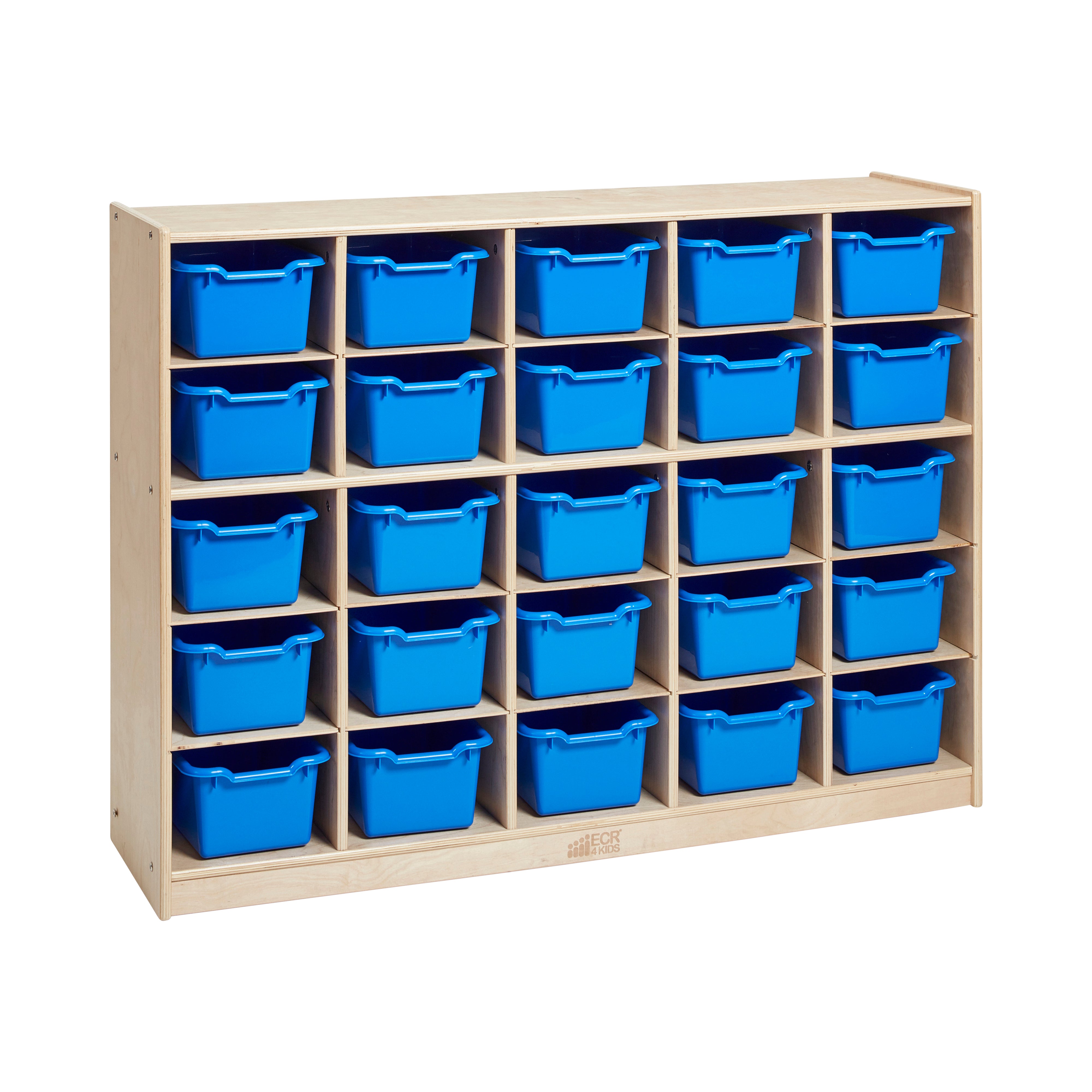 25 Cubby Mobile Tray Cabinet with Scoop Front Storage Bins, Natural