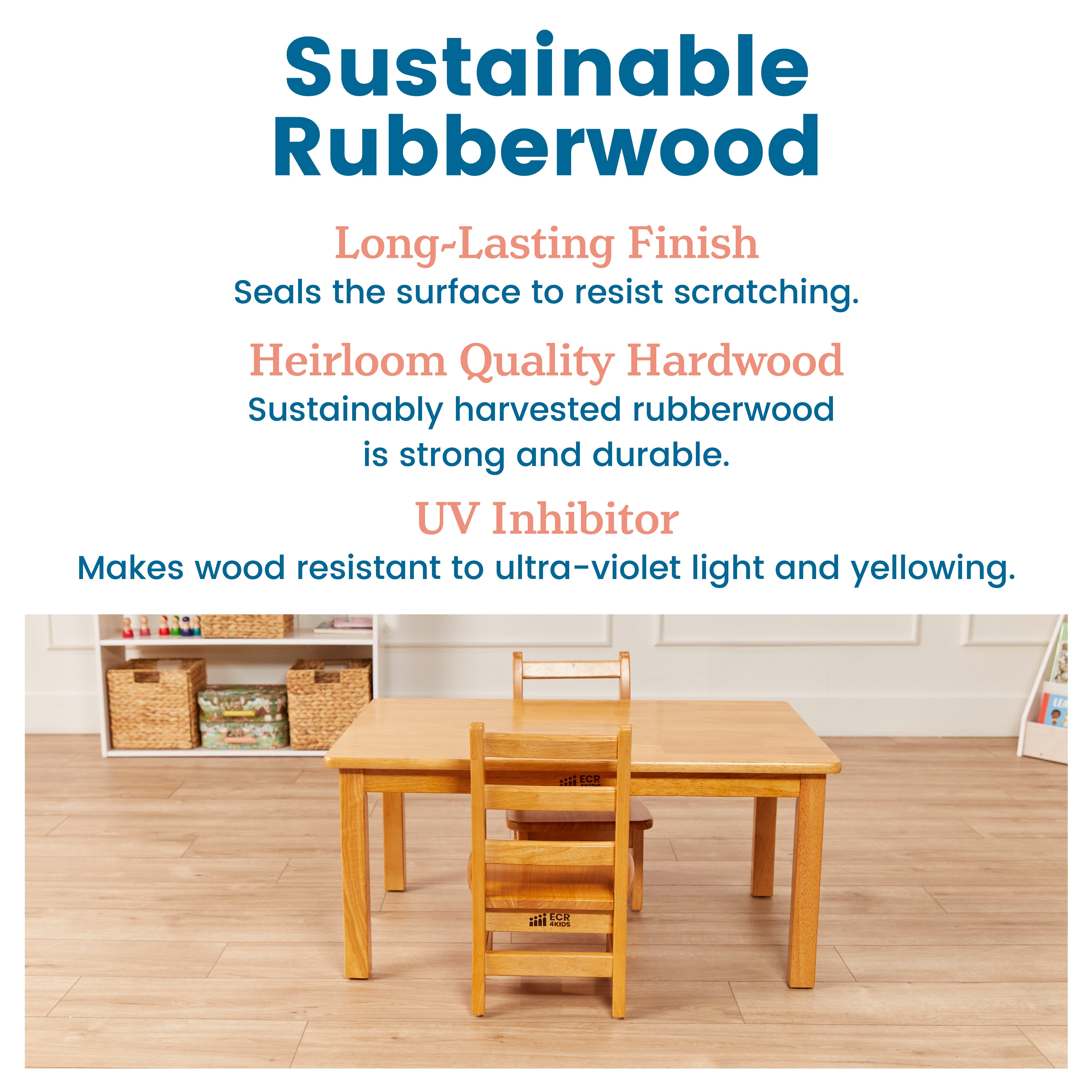 24in x 36in Rectangular Hardwood Table with 16in Legs and Two 8in Chairs, 3-Piece