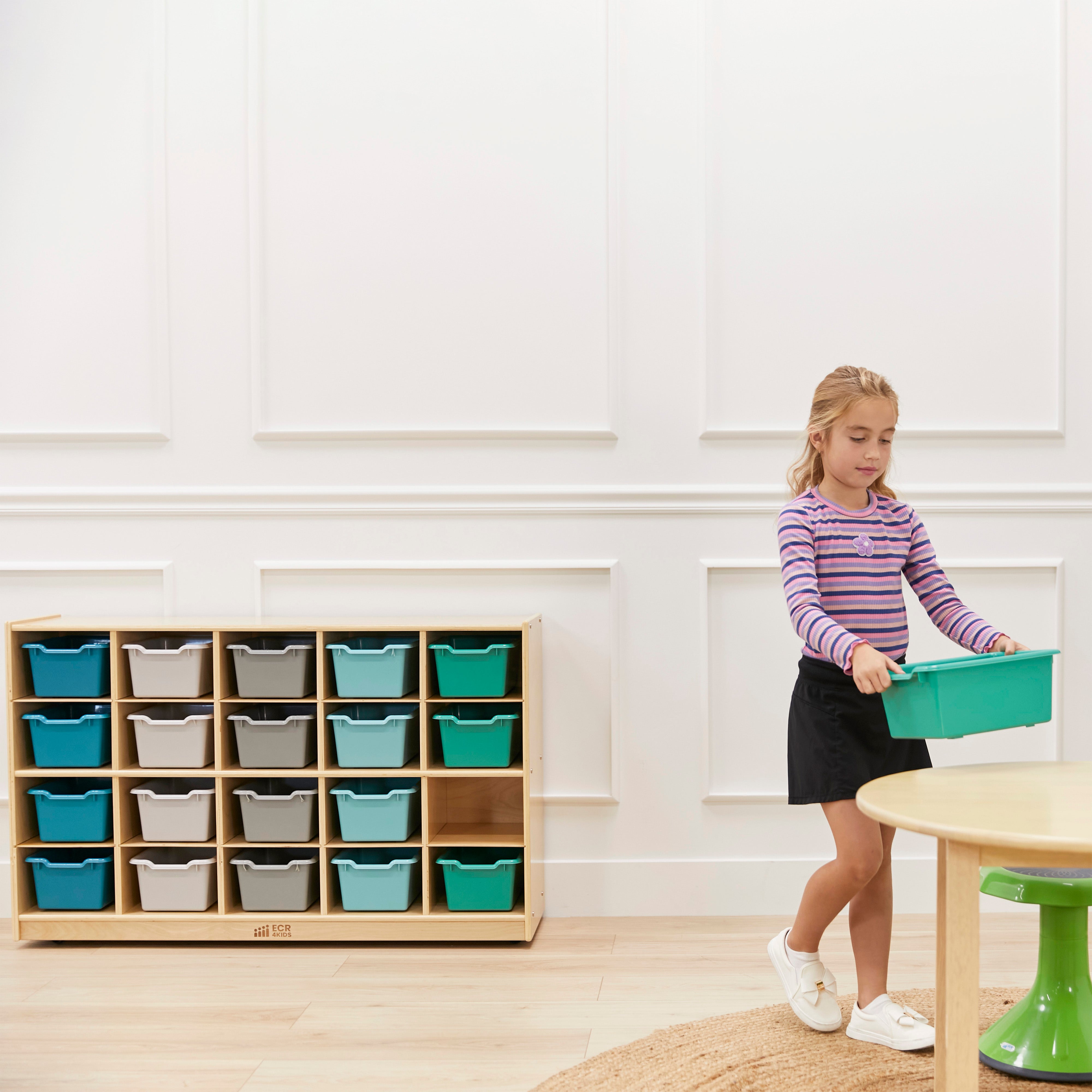 20 Cubby Mobile Tray Cabinet and 20 Scoop Front Bins, 4x5