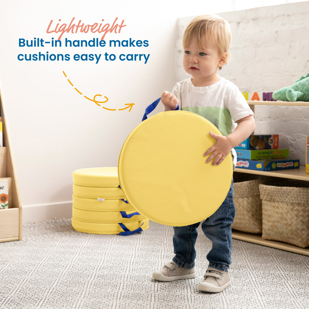 Round Floor Cushions with Handles, 6-Piece