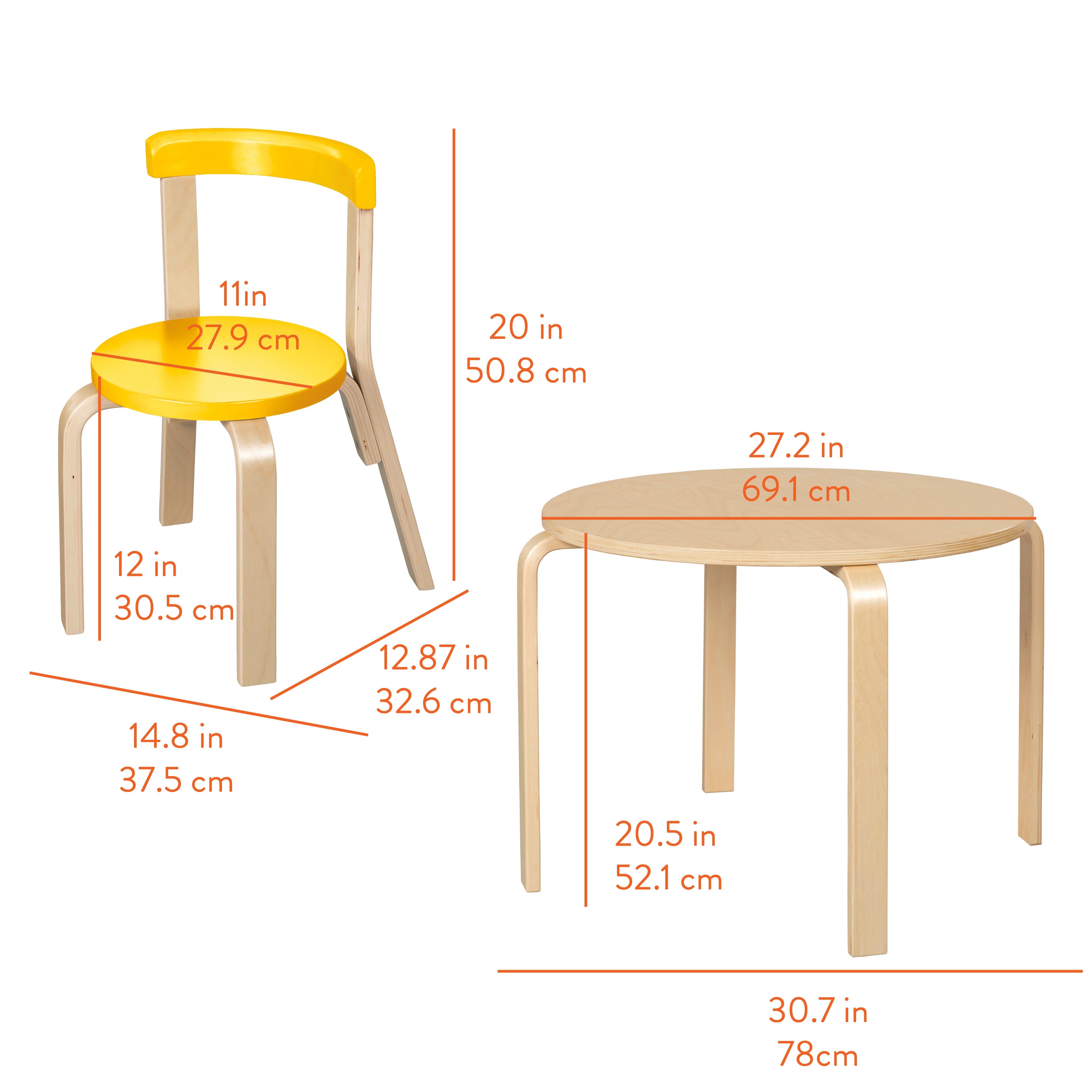 Bentwood Kids Table and Chairs Set, 5-Piece