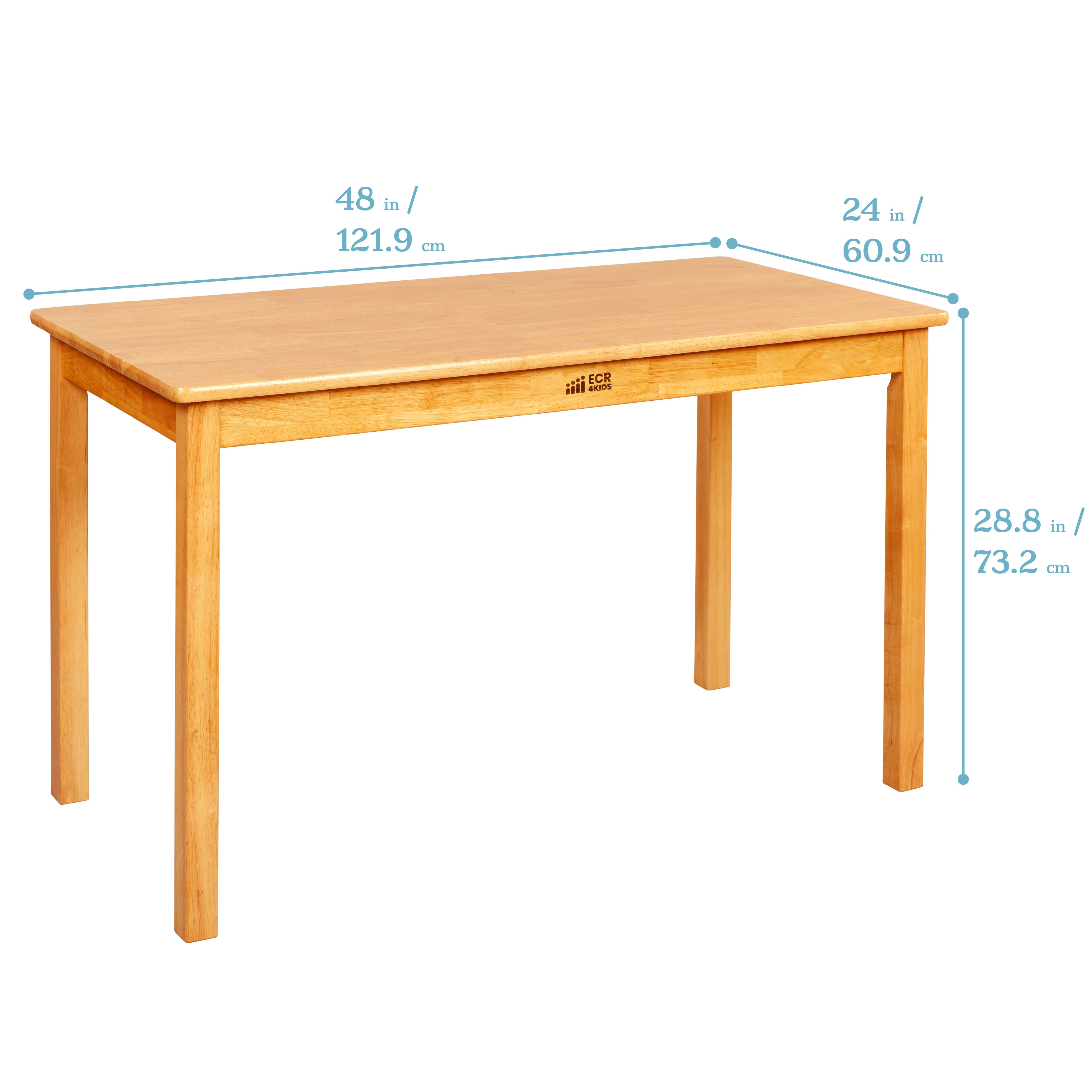 24in x 48in Rectangular Hardwood Table with 28in Legs and Four 16in Chairs, 5-Piece