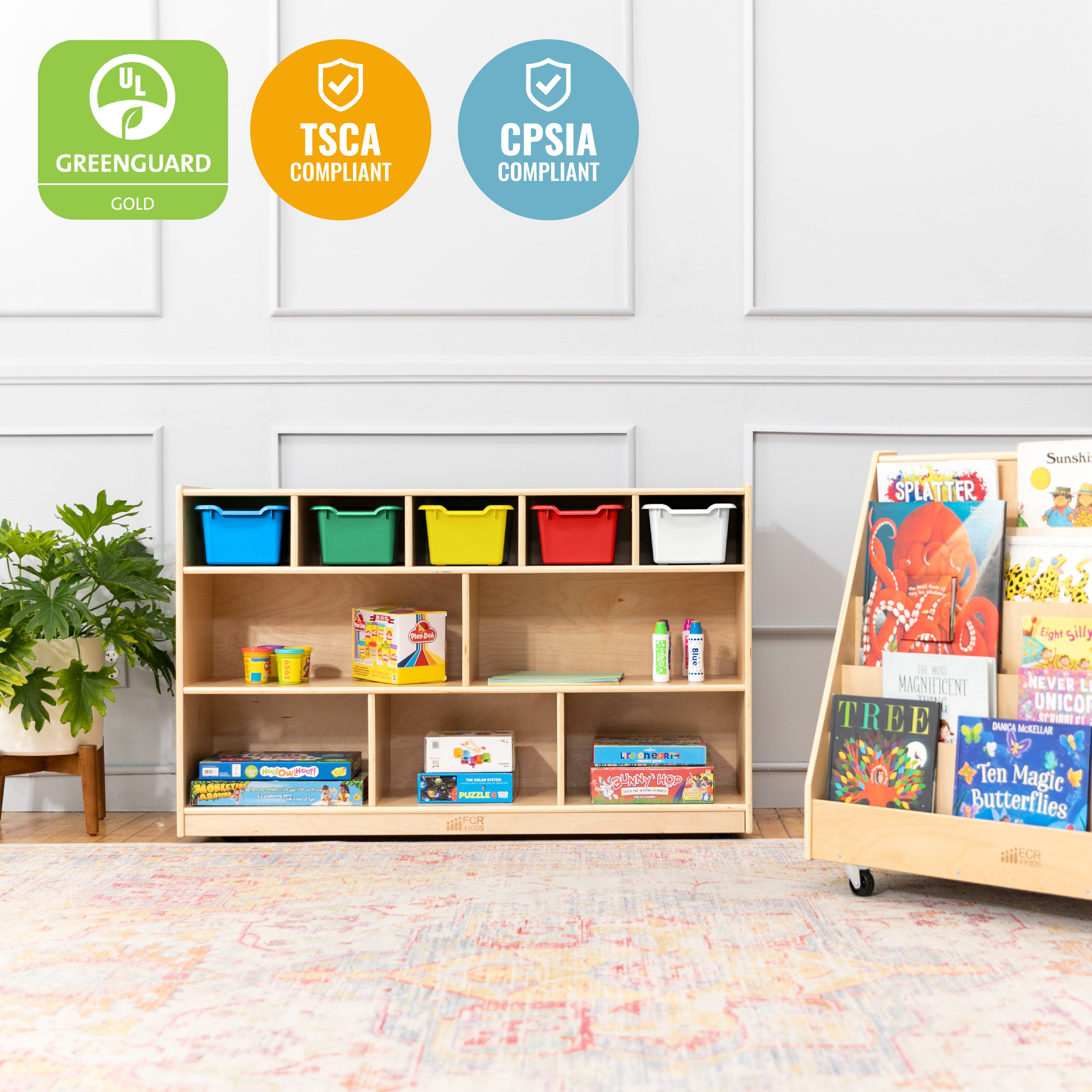 5+5 Cubby and Storage Mobile Cabinet with 5 Scoop Front Bins