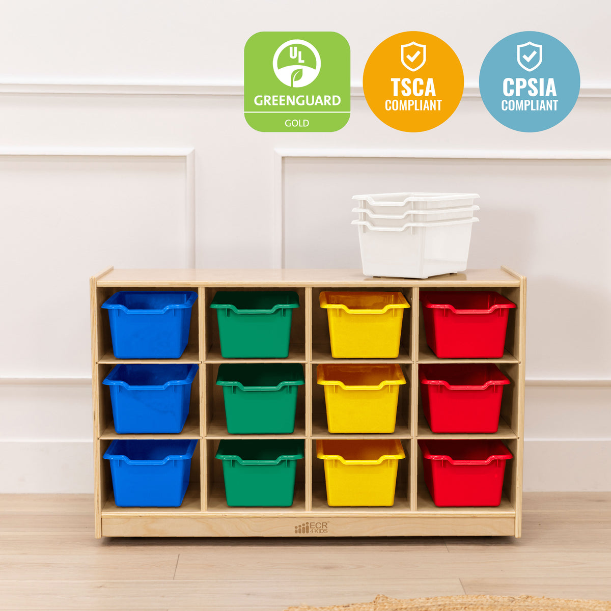 12 Cubby Mobile Tray Cabinet with 15 Scoop Front Bins, 3x4