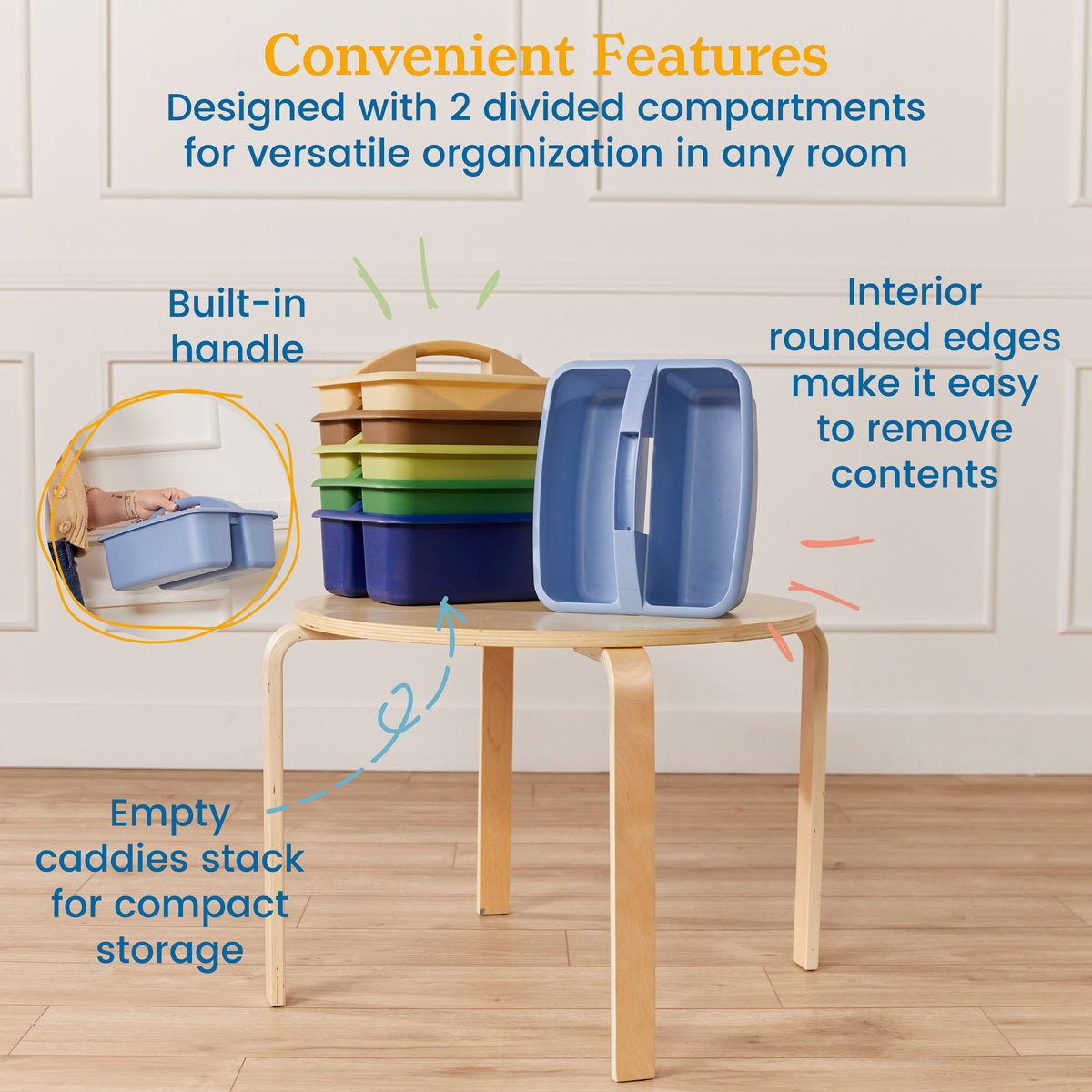 2-Compartment Large Plastic Caddy, 6-Pack
