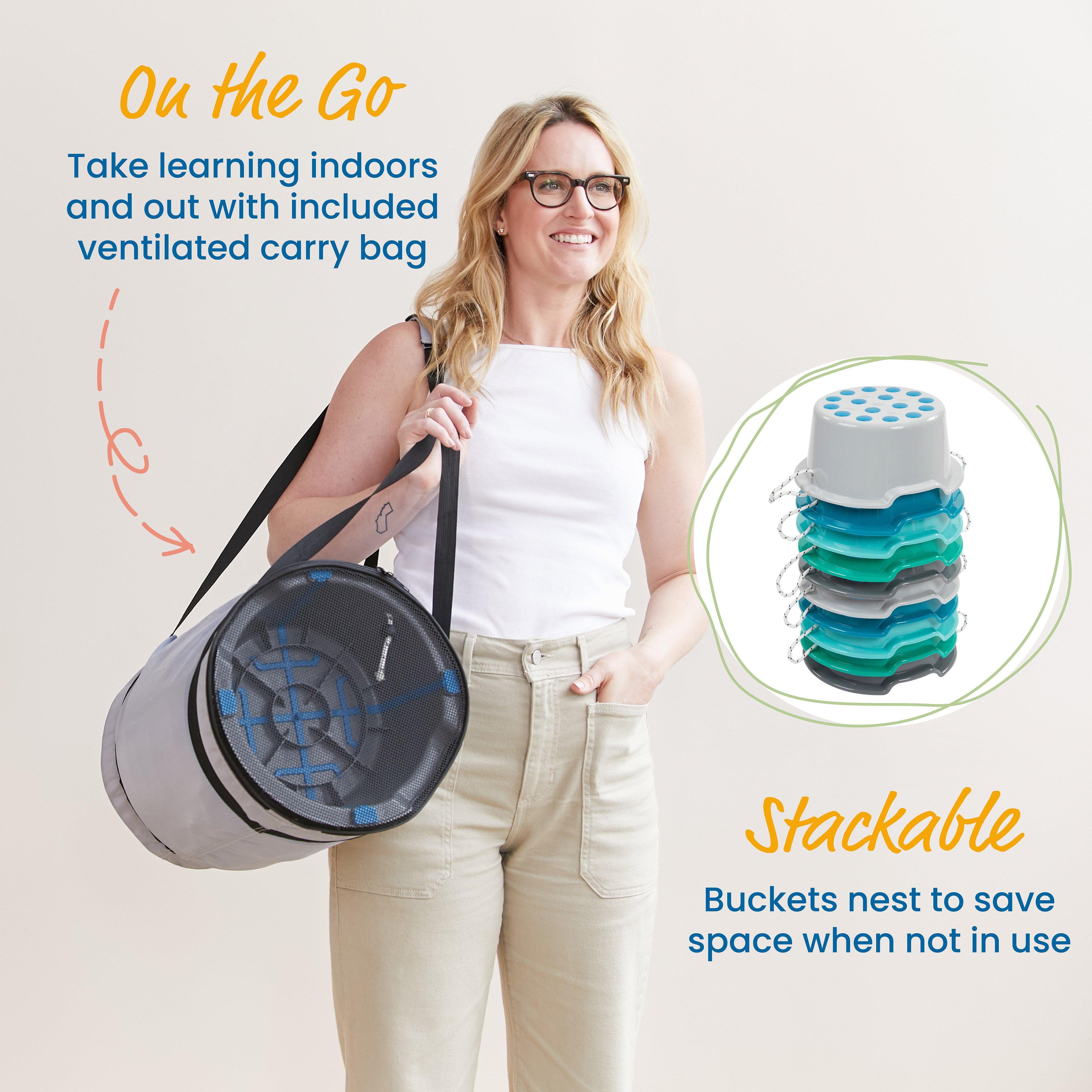 Stepping Buckets with Storage Carry Bag, 10-Piece