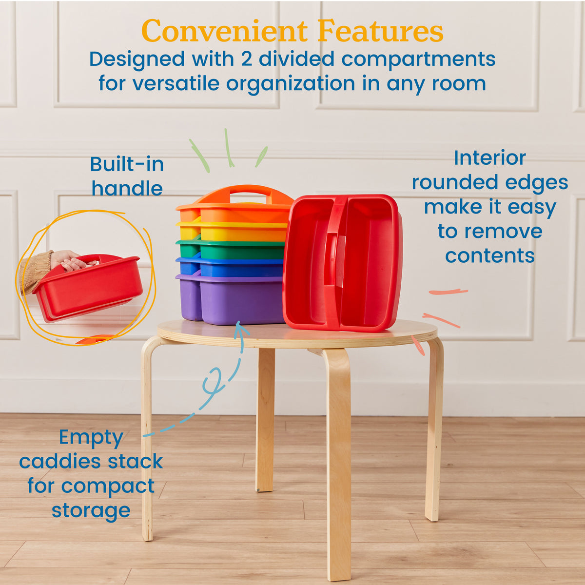 2-Compartment Large Plastic Caddy, 6-Pack