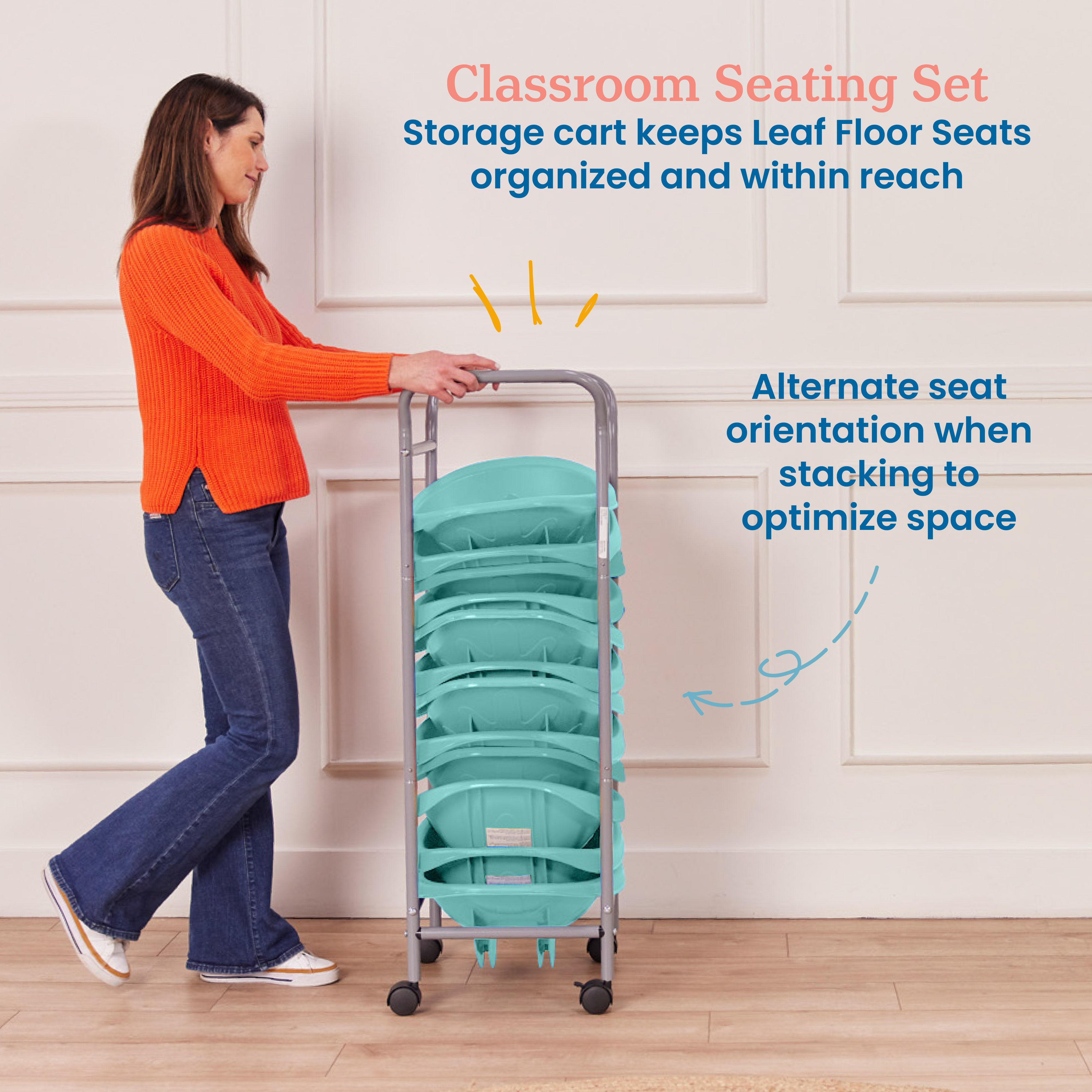 Leaf Floor Seats with Mobile Leaf Seat Cart, 12-Piece