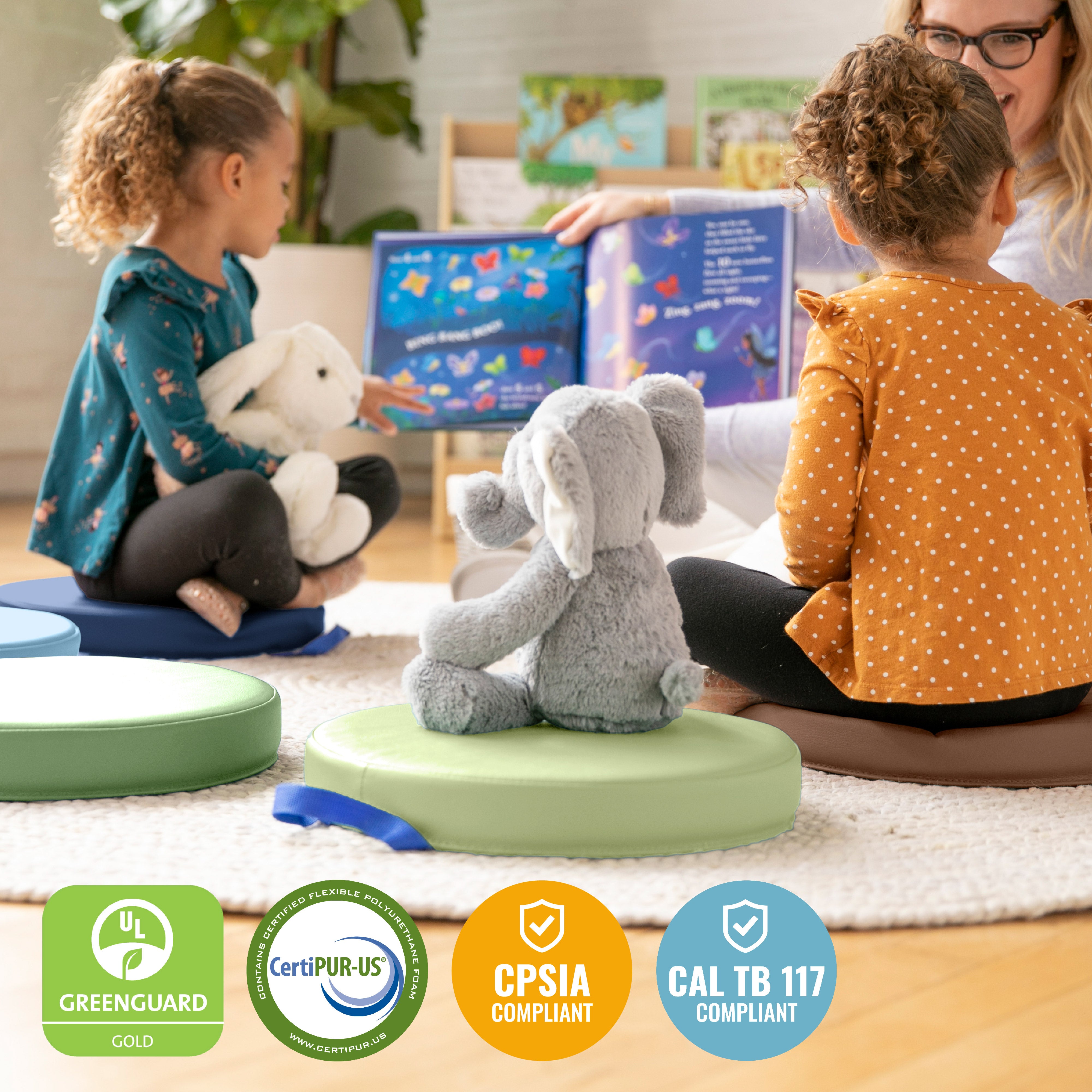 Round Floor Cushions with Handle, 6-Piece