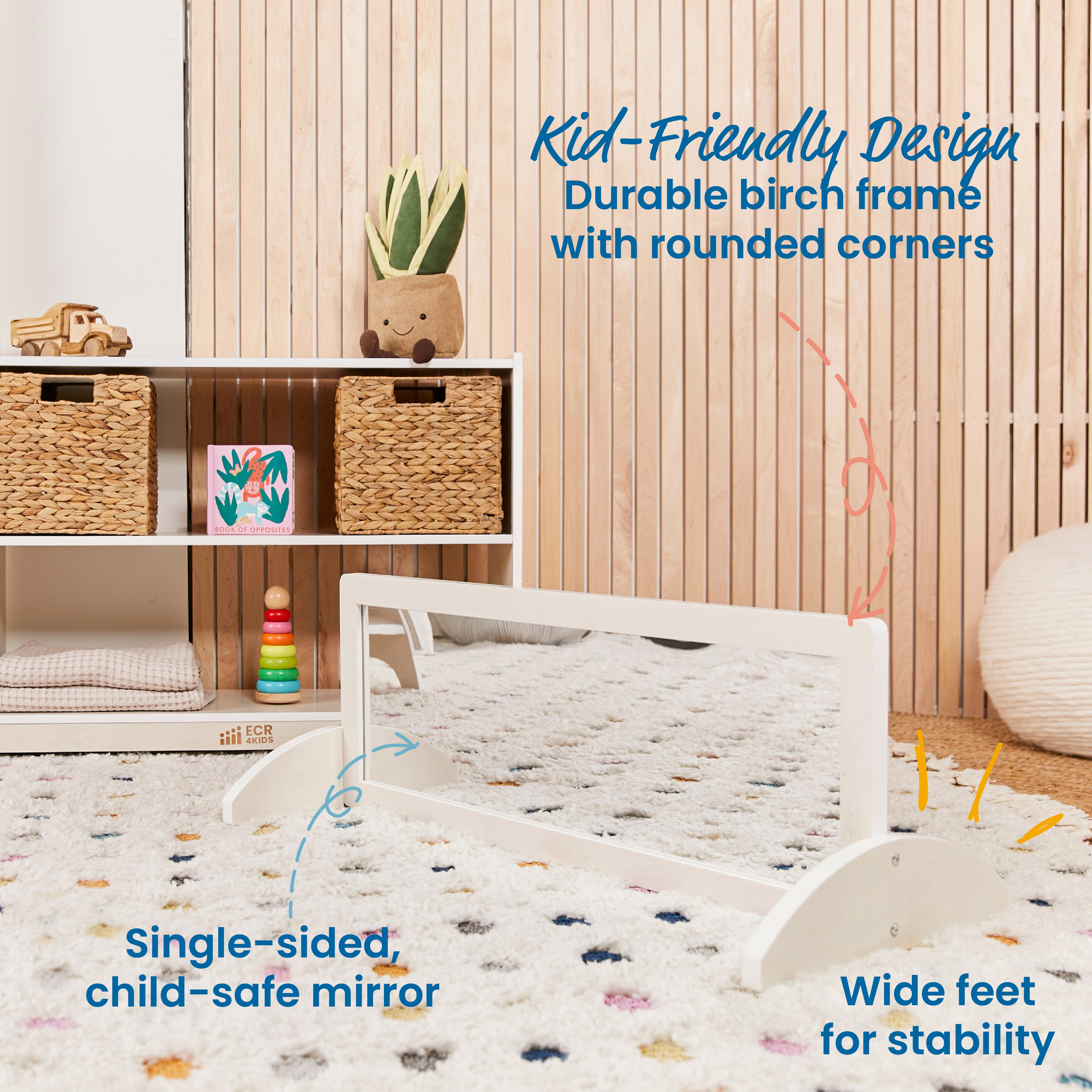 Toddler Single-Sided Bi-Directional Mirror, Wooden