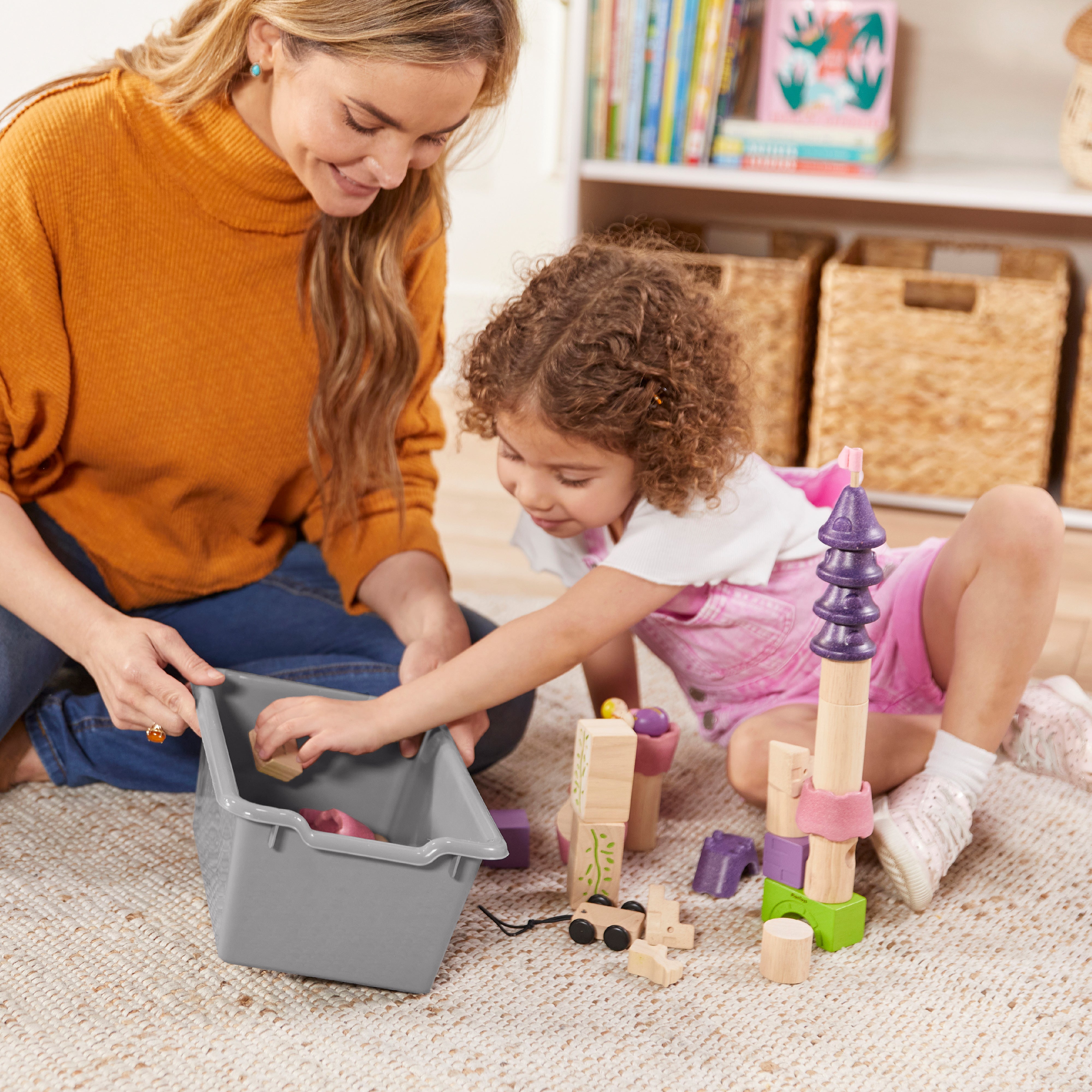 25 Cubby Mobile Tray Cabinet with Scoop Front Storage Bins, Natural