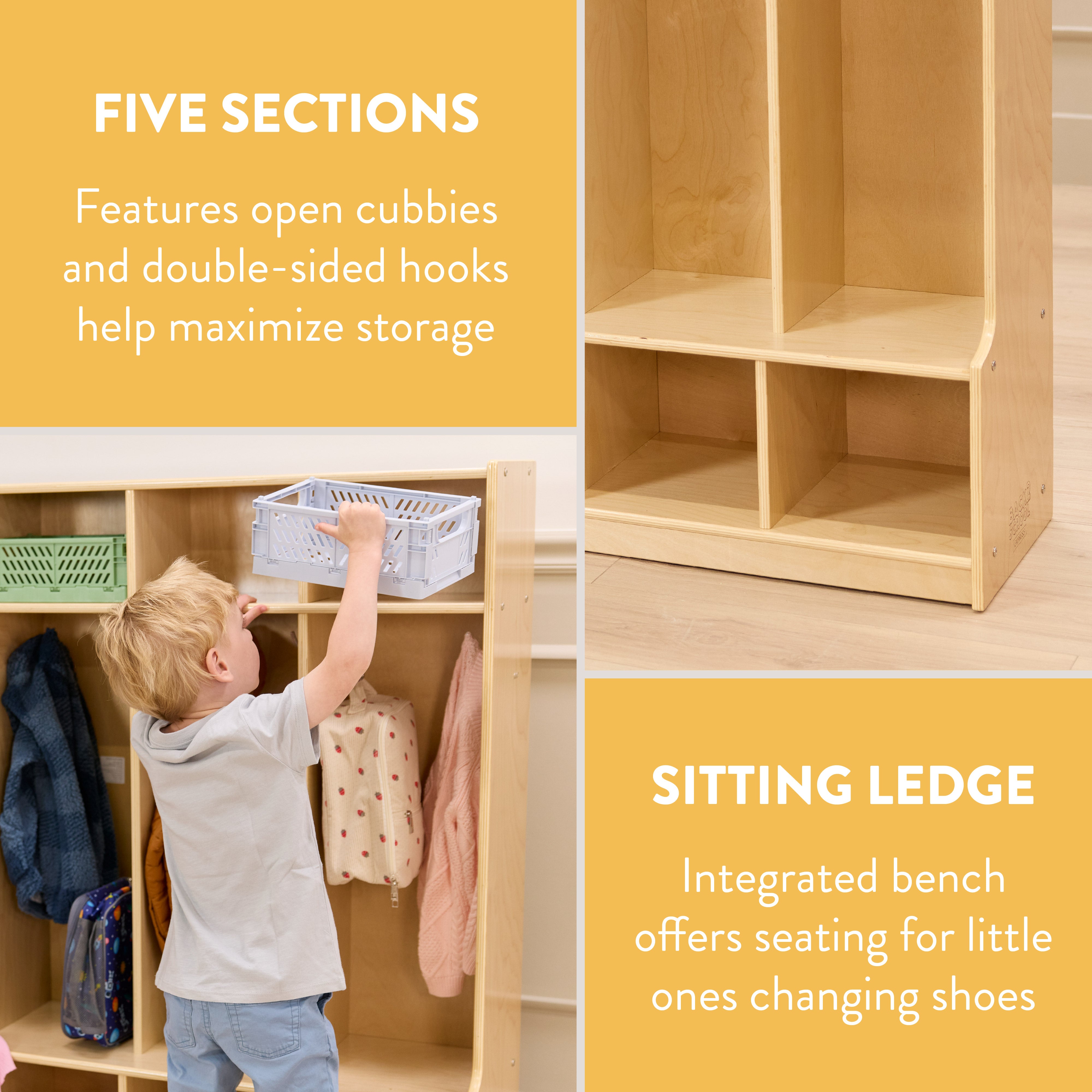 5-Section Cubby Storage Coat Locker with Bench