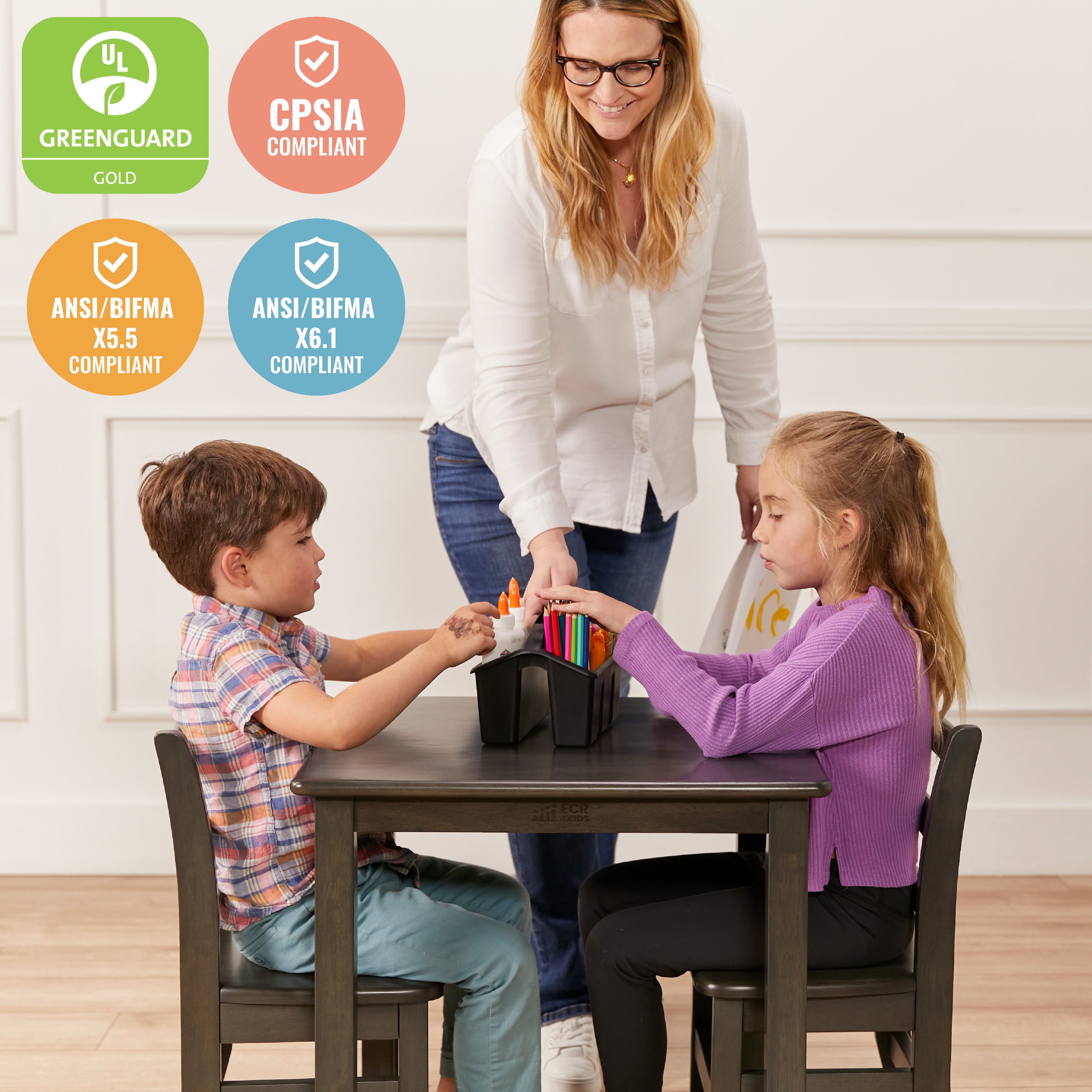 24in x 24in Hardwood Table and Chair Set, 12in Seat Height, 3-Piece