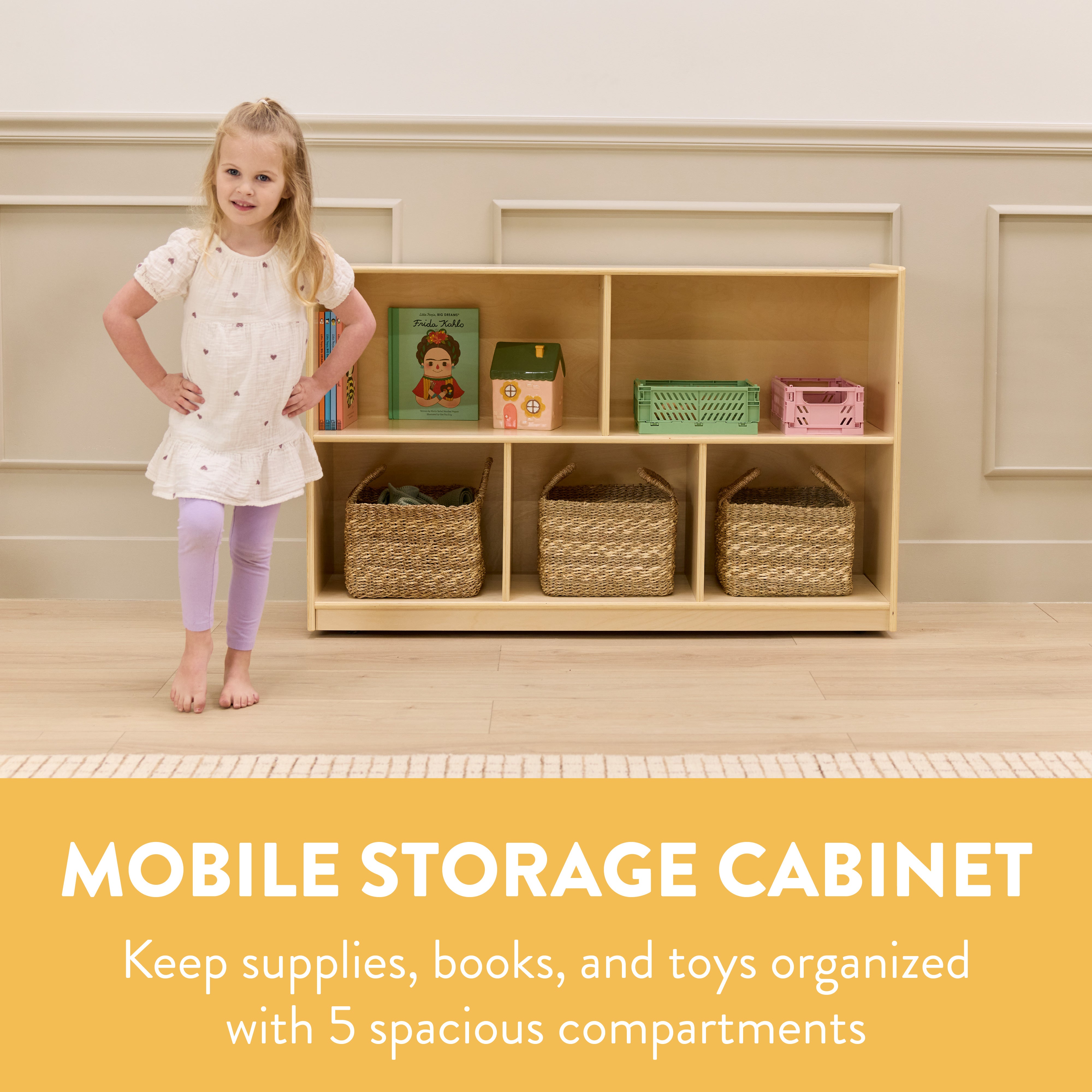 5-Compartment Mobile Storage Cabinet, Preschool