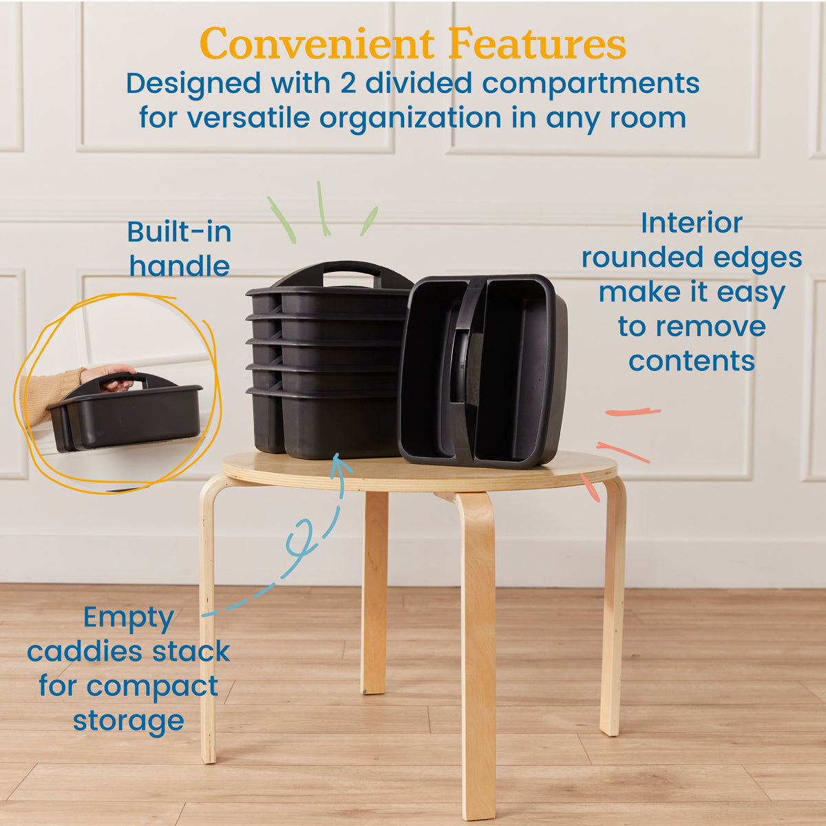 2-Compartment Large Plastic Caddy, 6-Pack