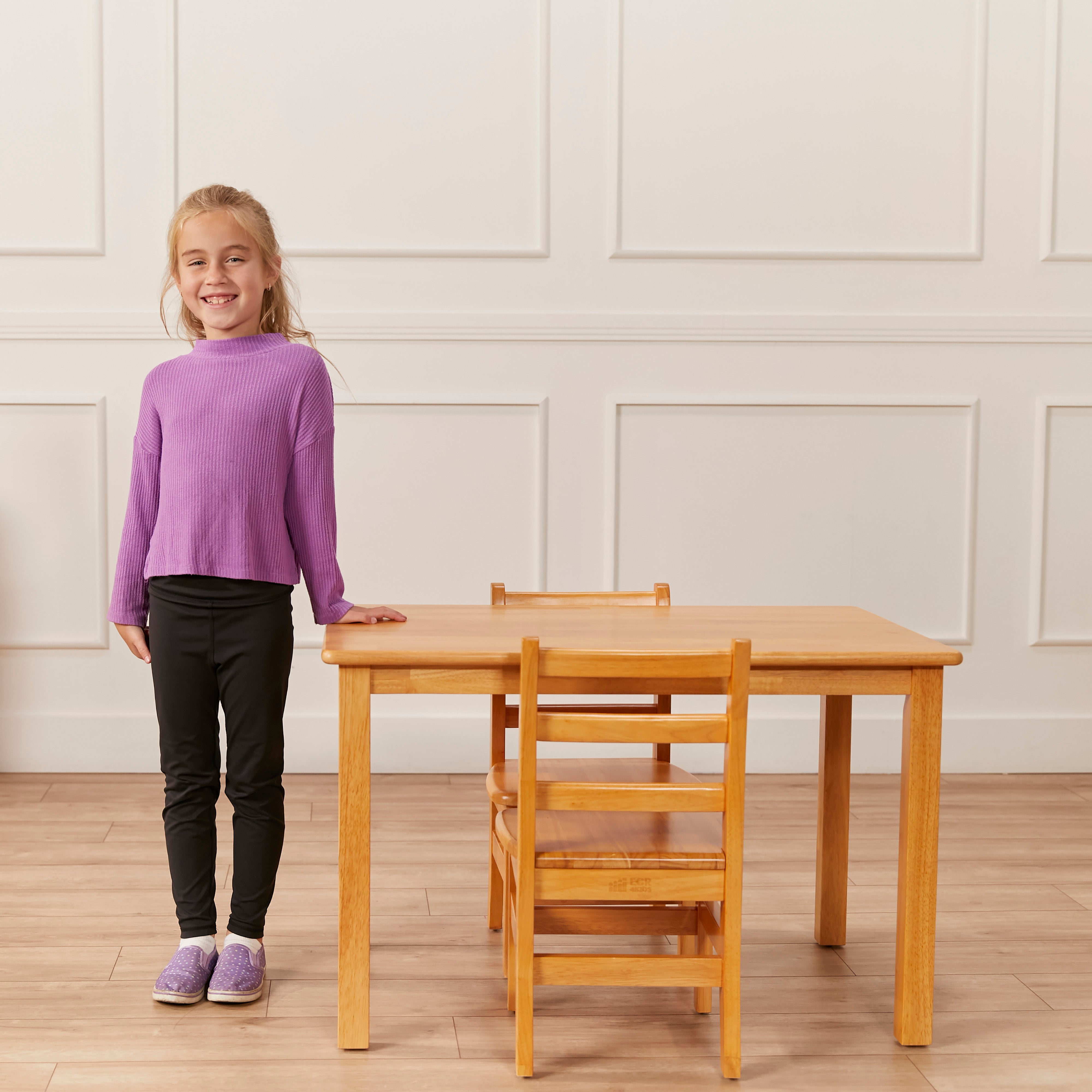 24in x 36in Rectangular Hardwood Table and Chair Set, 12in Seat Height, 3-Piece