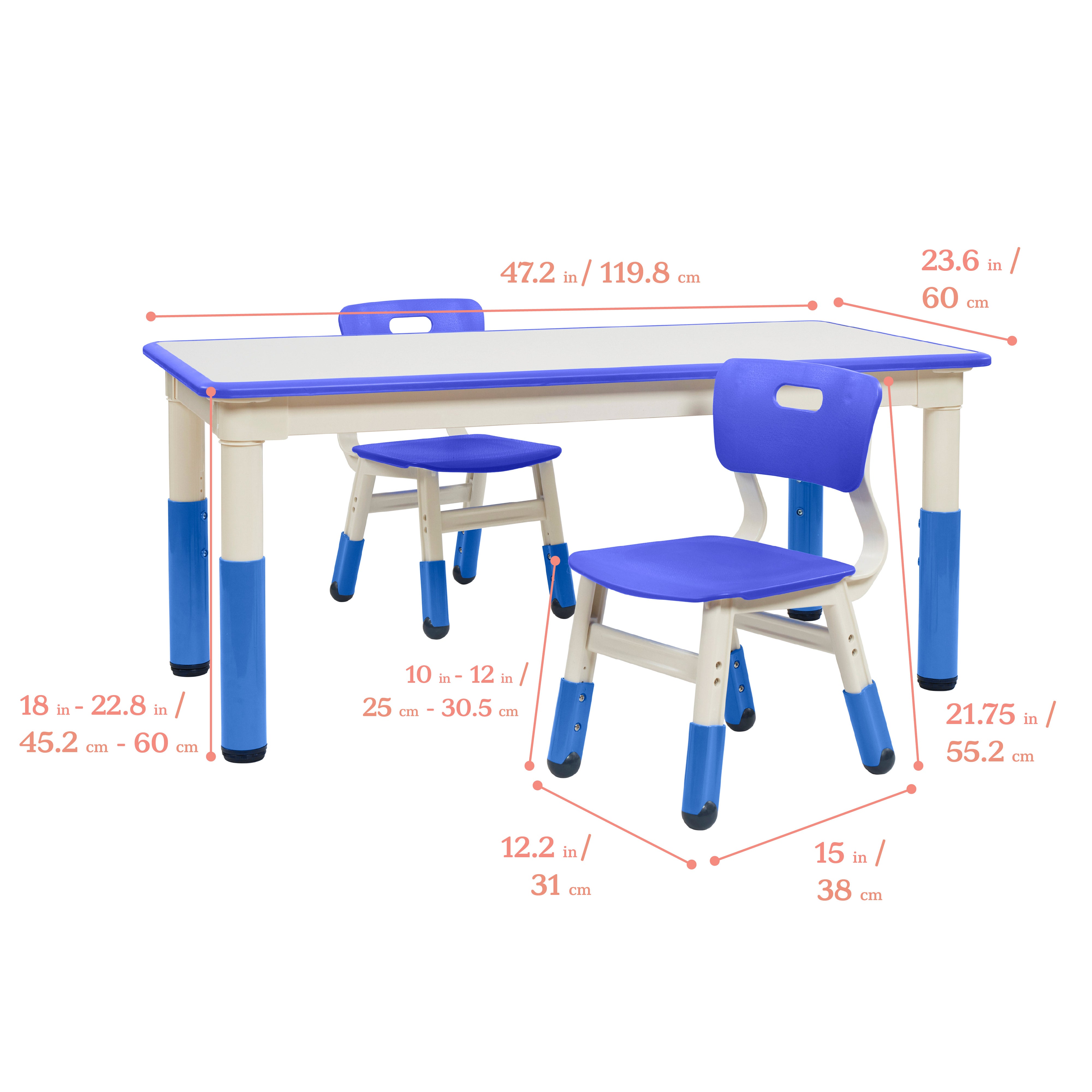 Dry-Erase Rectangular Activity Table and Two Chairs, 3-Piece