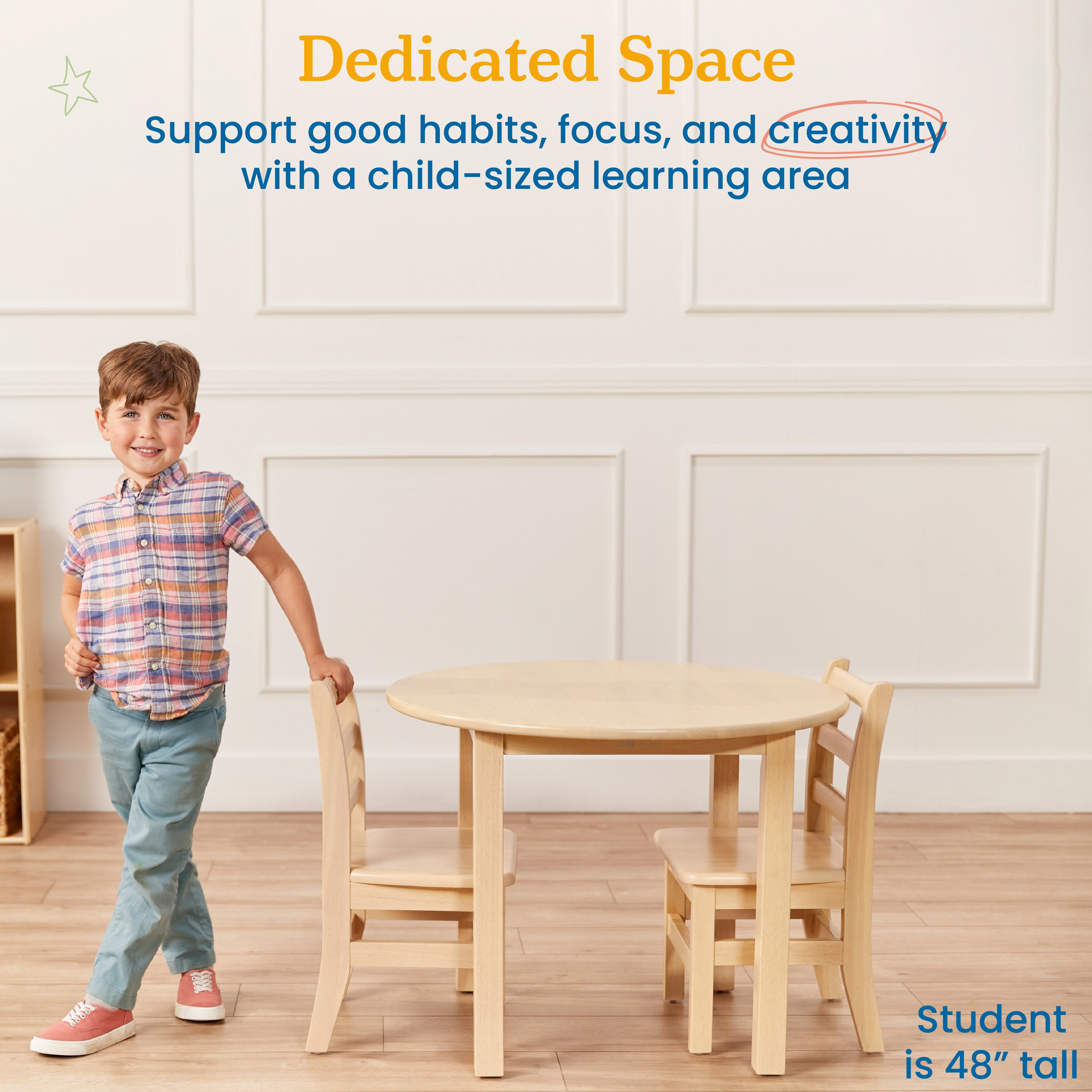 30in D Round Hardwood Table and Chair Set, 12in Seat Height, 3-Piece