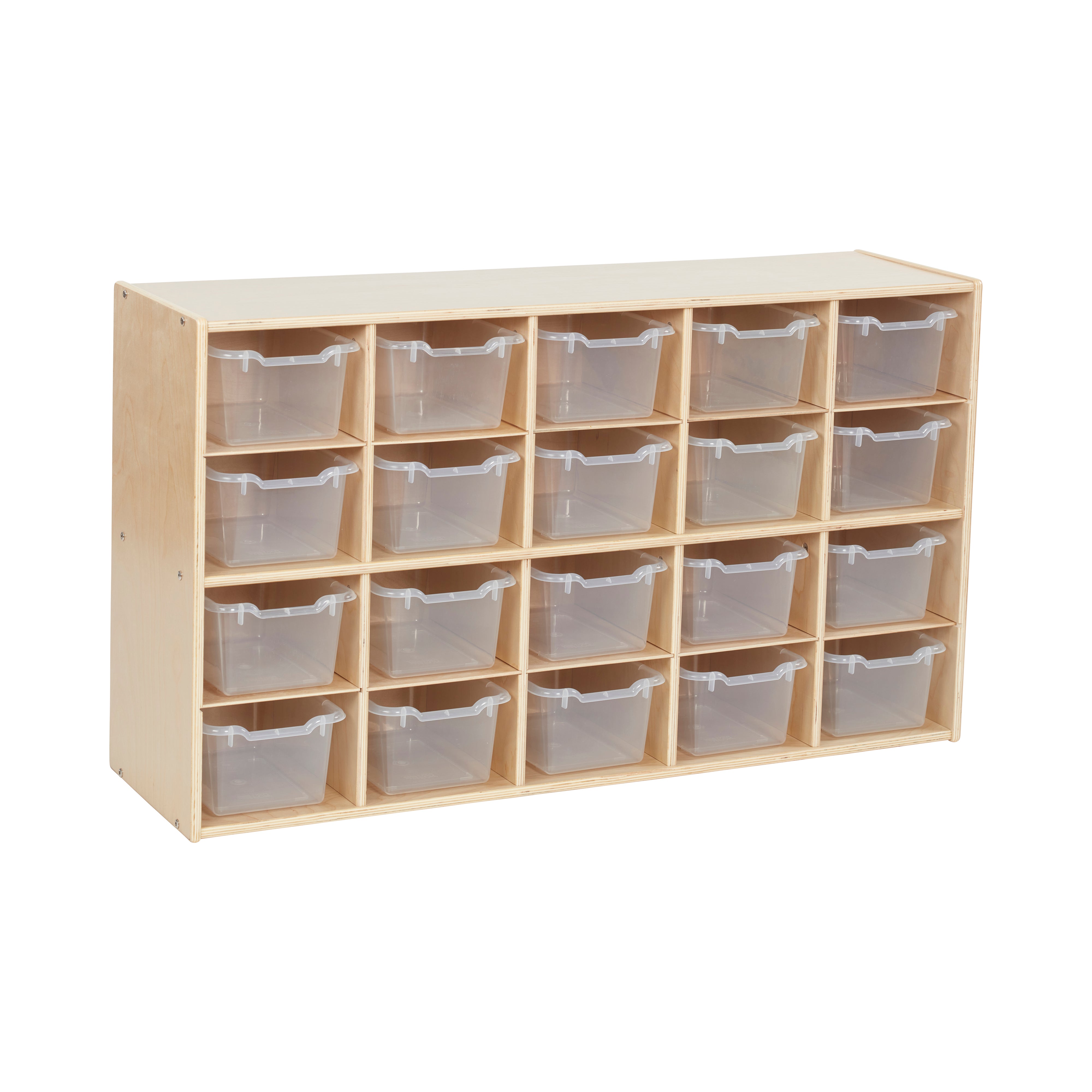 Streamline 20 Cubby Tray Storage Cabinet with 20 Scoop Front Storage Bins, 4x5, Natural