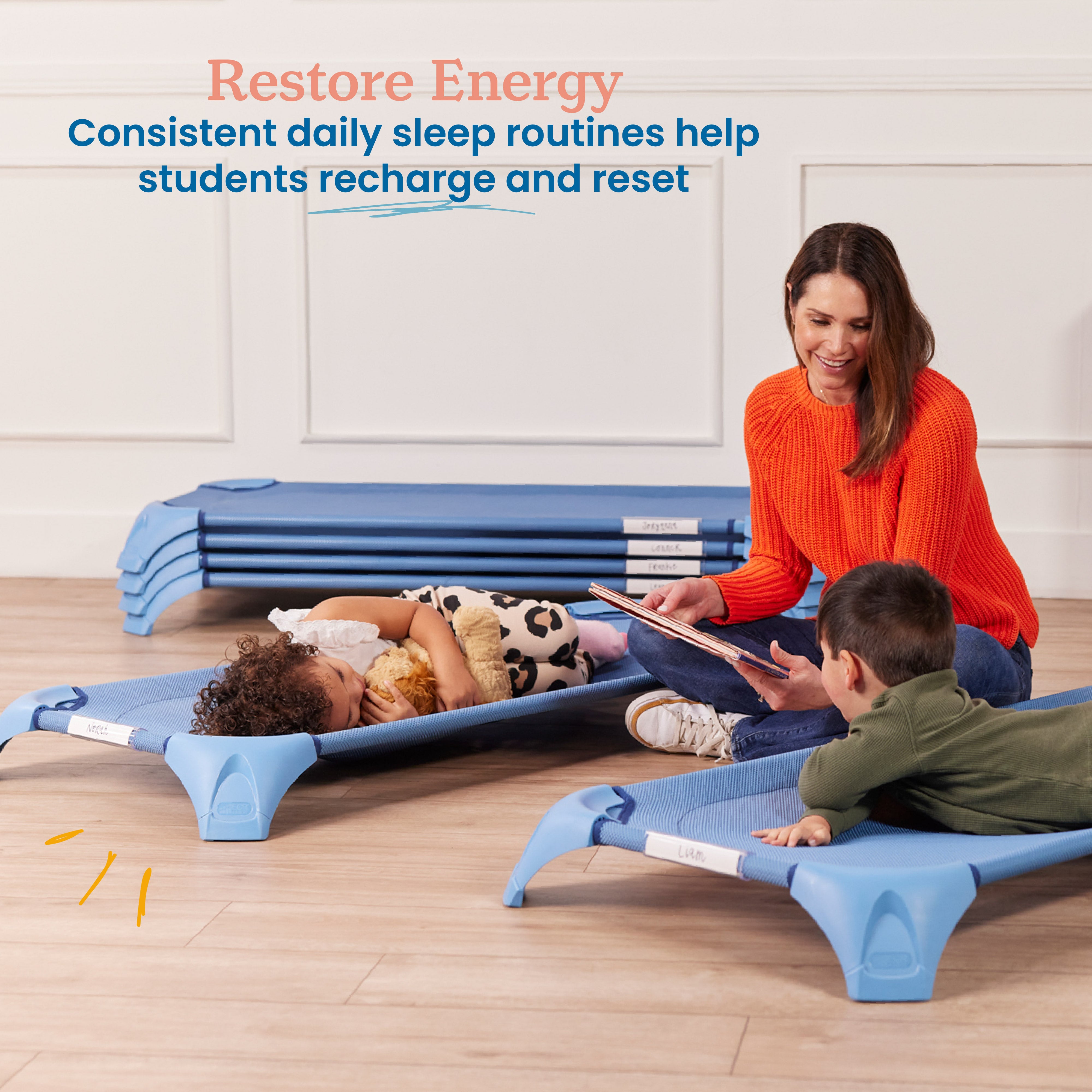 Stackable Cozy Cots with Universal Cot Trolley, 6-Pack