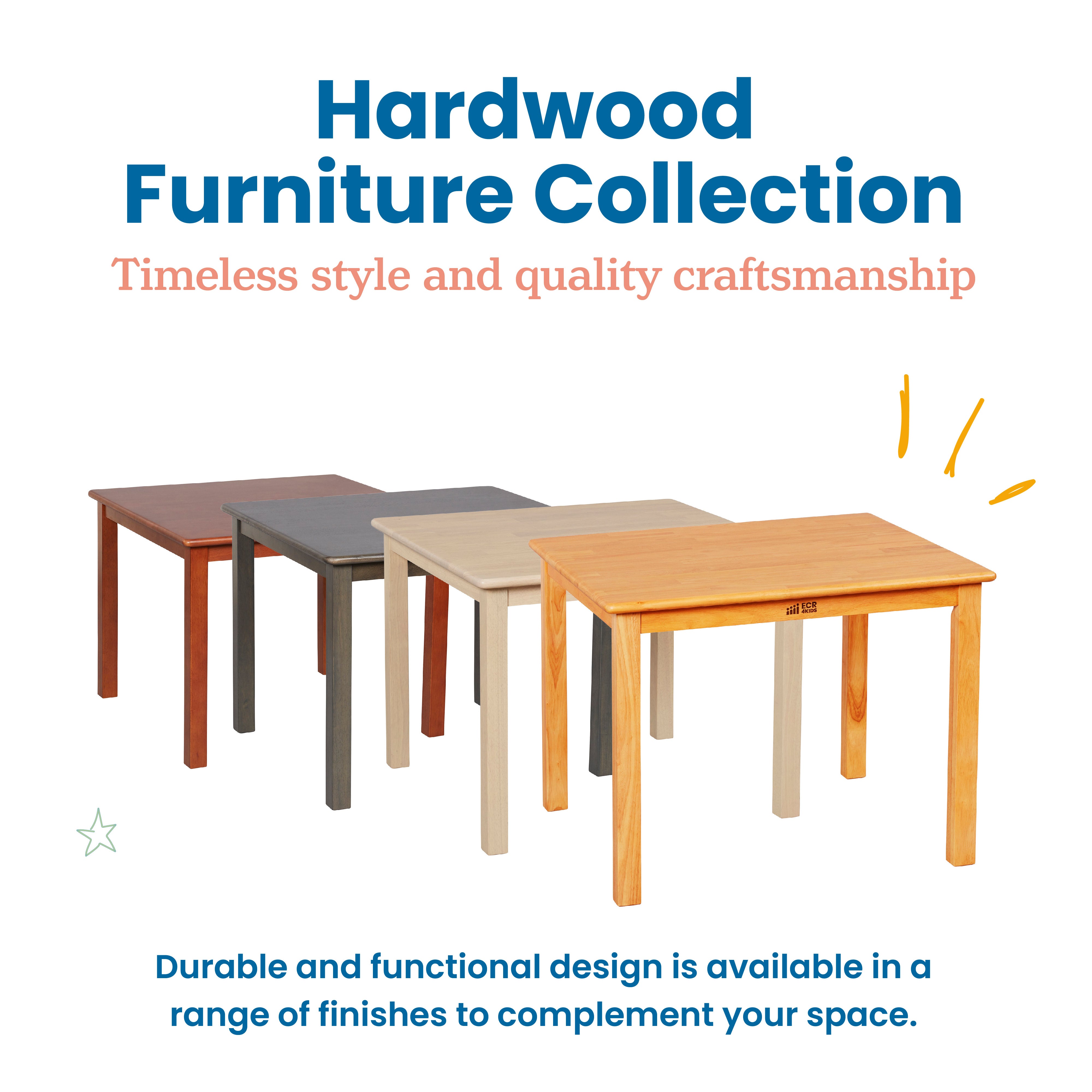 30in Square Hardwood Table with 22in Legs