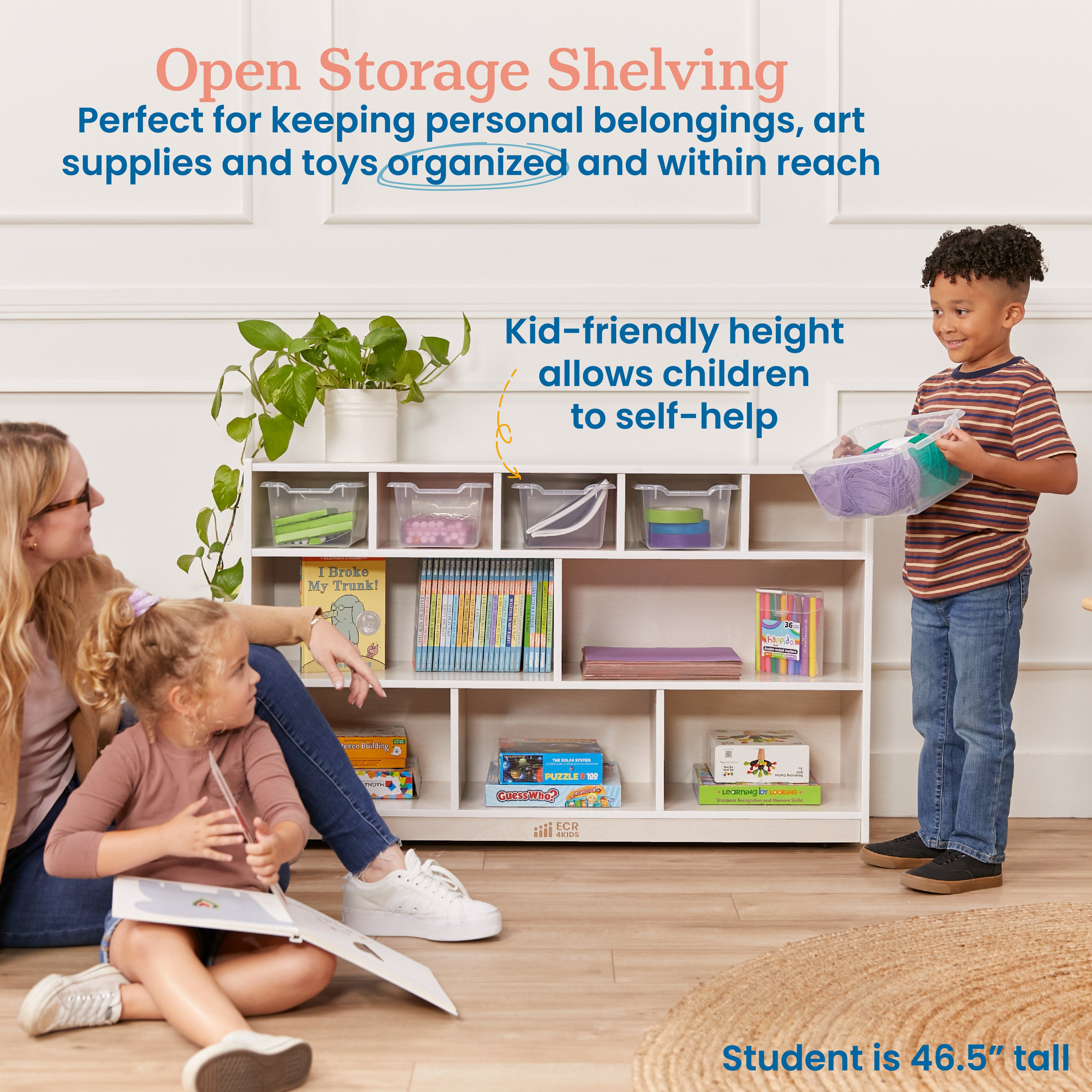 5+5 Mobile Storage and Tray Cabinet with 5 Scoop Front Bins, White Wash