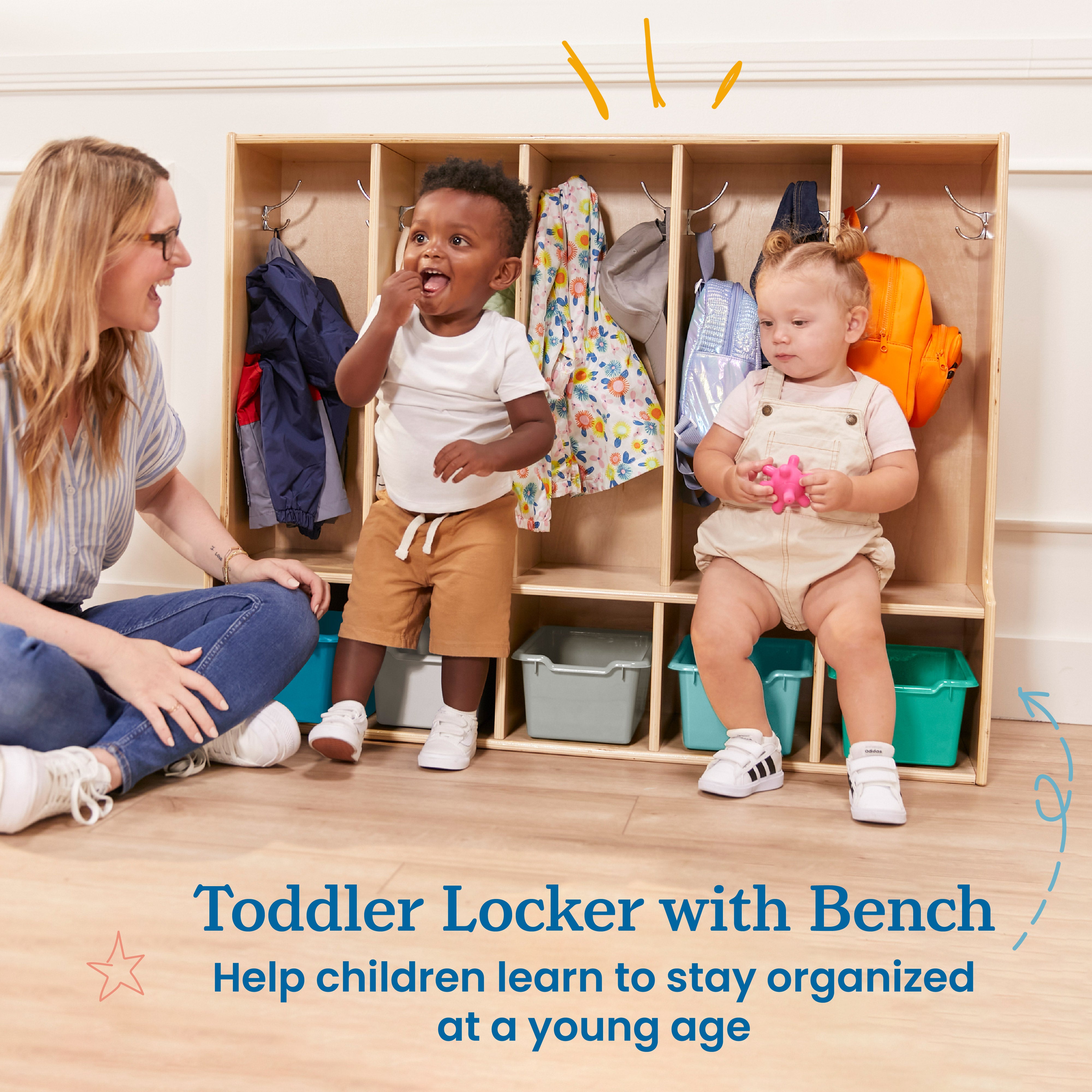 Streamline 5-Section Toddler Coat Locker with Bench and Bins