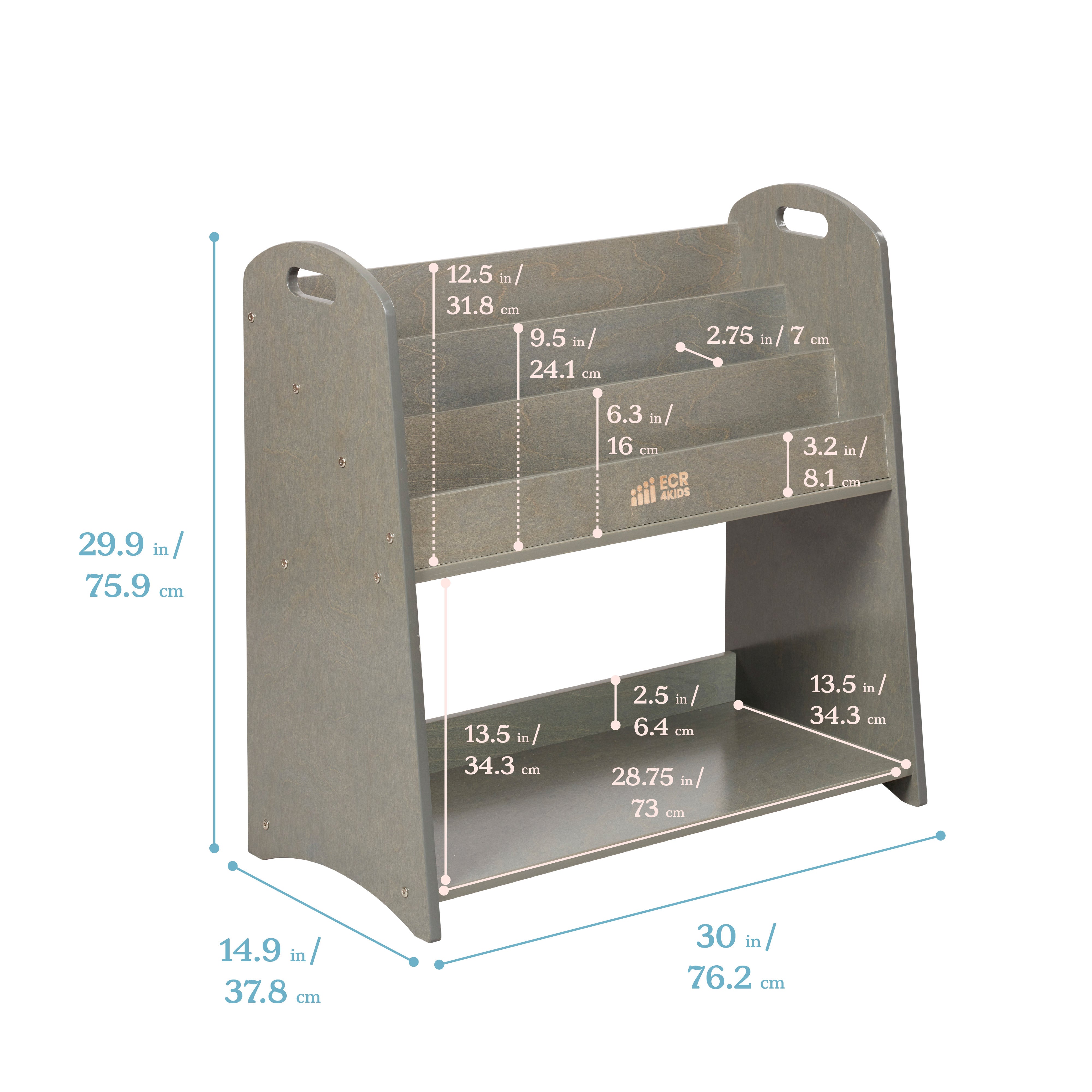3-Shelf Floor Book Display with Handles and Storage, 30in