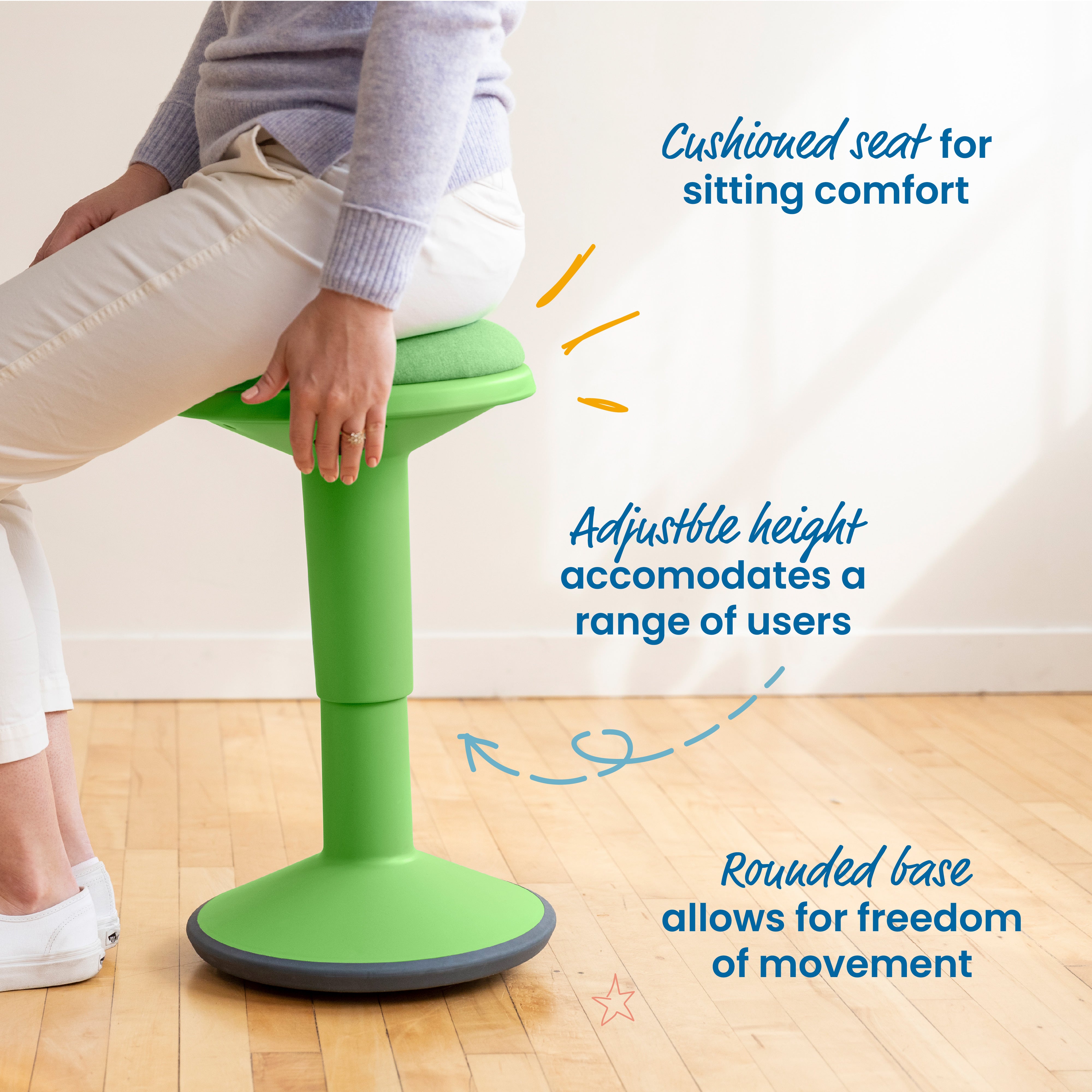 Sitwell Wobble Stool with Cushion, Adjustable Height