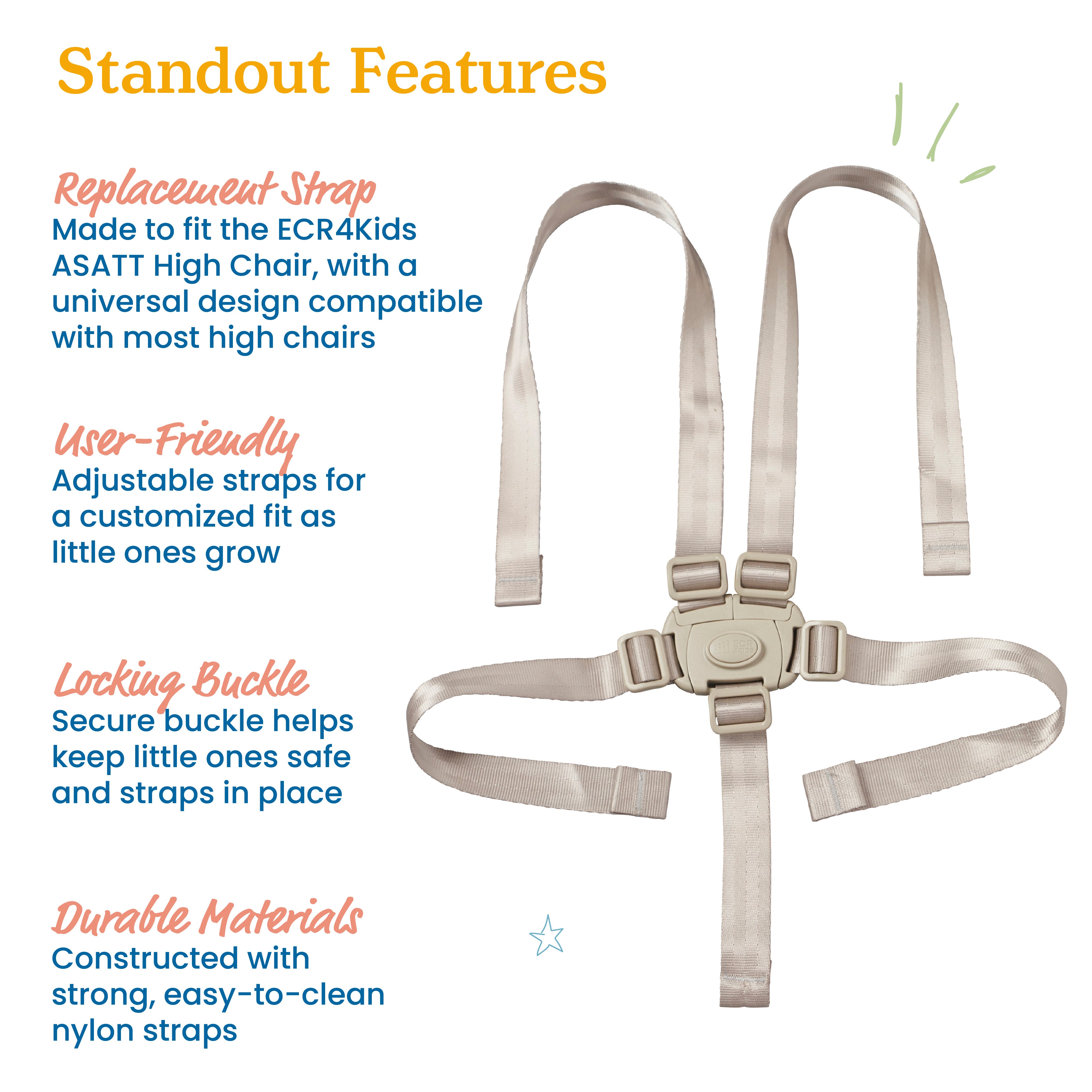 Universal 5-Point T-Lock Harness, Compatible with ASATT High Chair