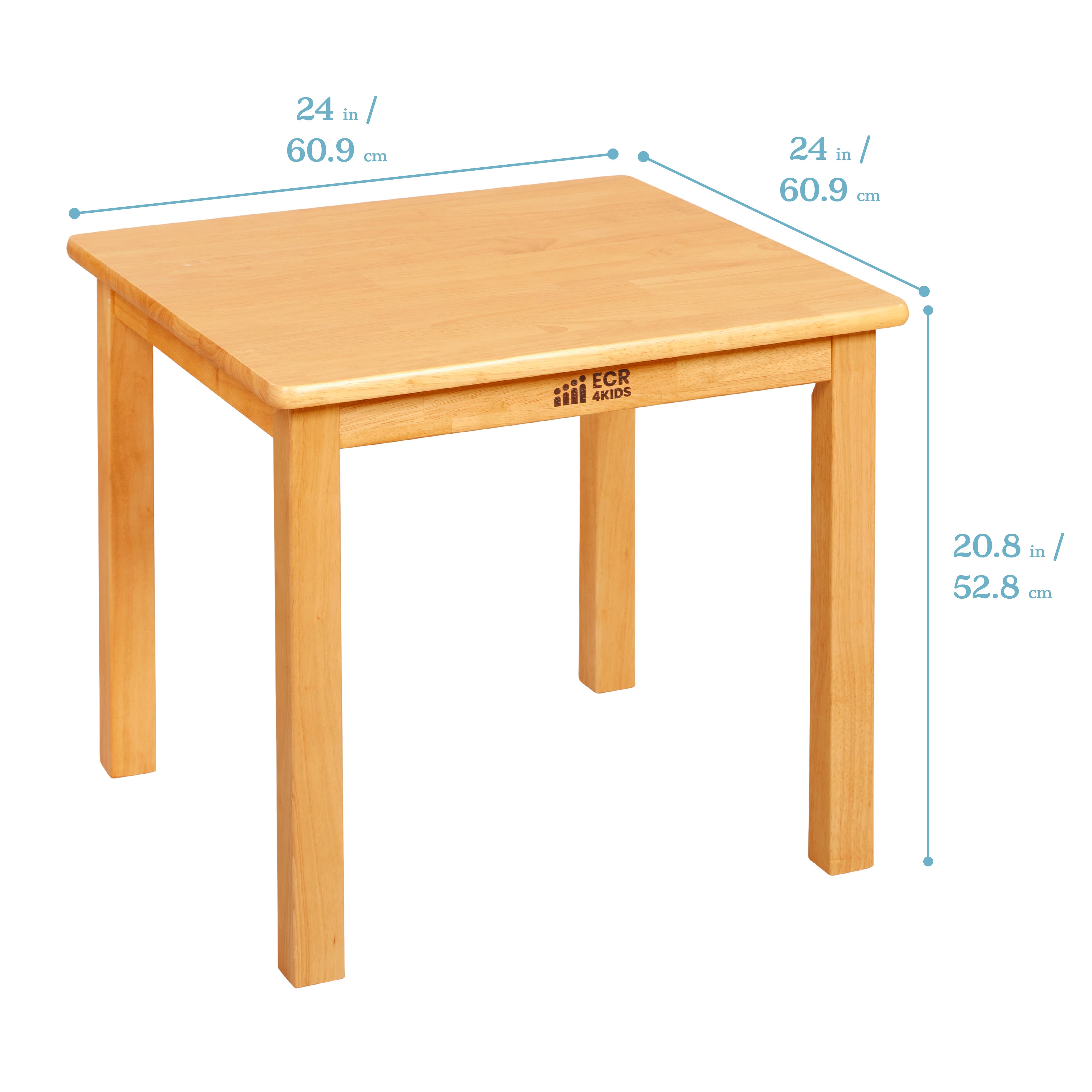 24in x 24in Square Hardwood Table with 20in Legs and Two 10in Chairs, 3-Piece