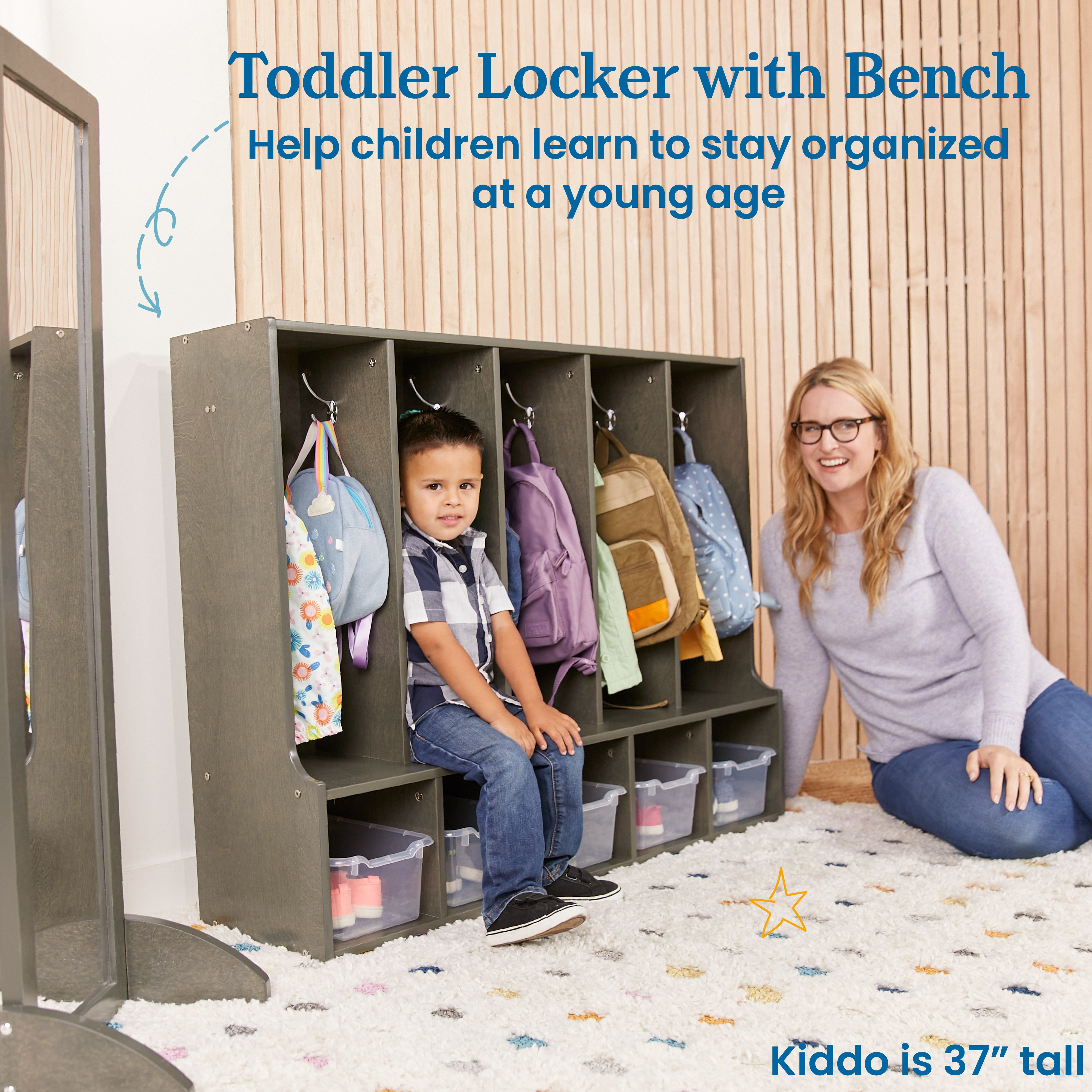 Streamline 5-Section Toddler Coat Locker with Bench and Bins