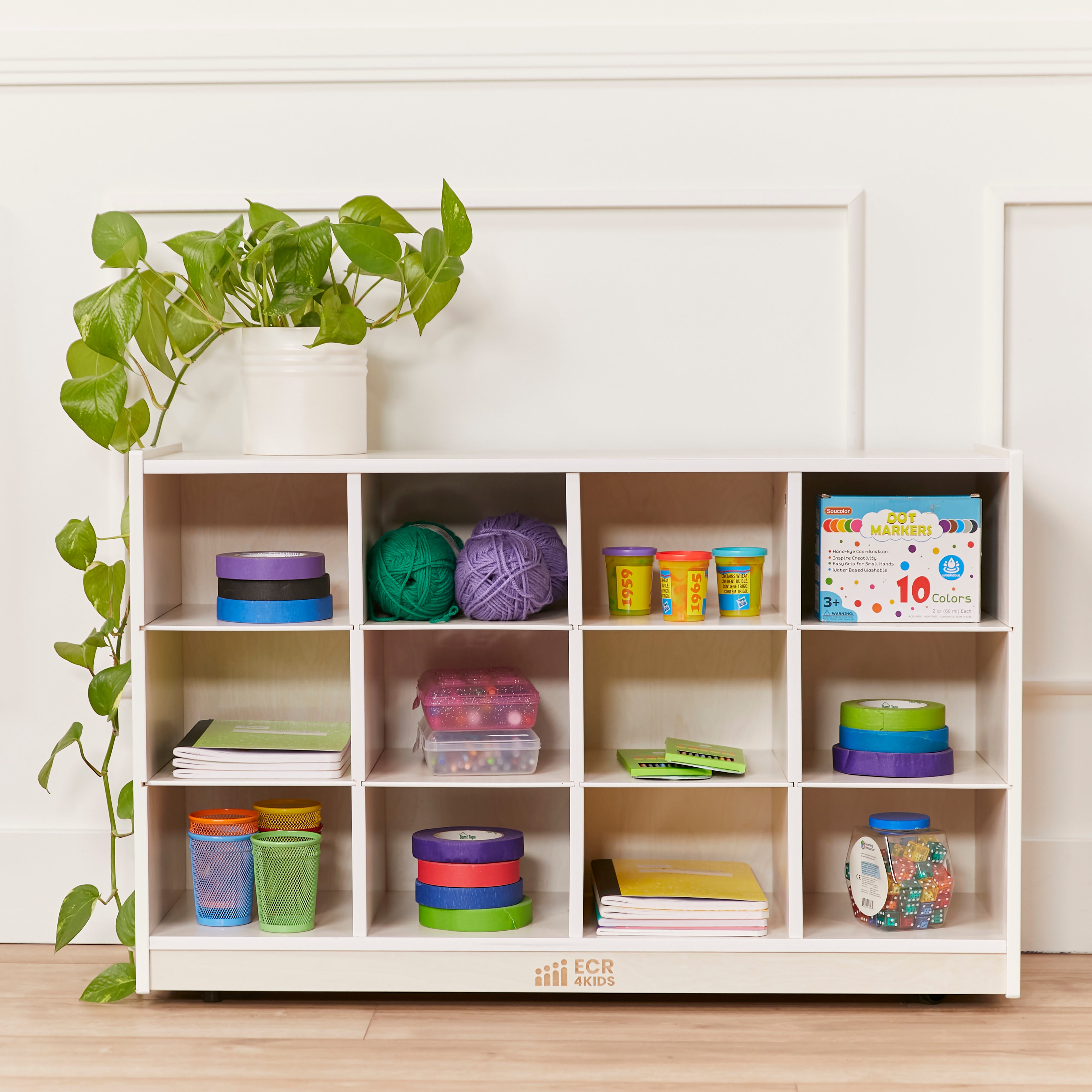 12 Cubby Mobile Tray Storage Cabinet, 3x4, Classroom Furniture