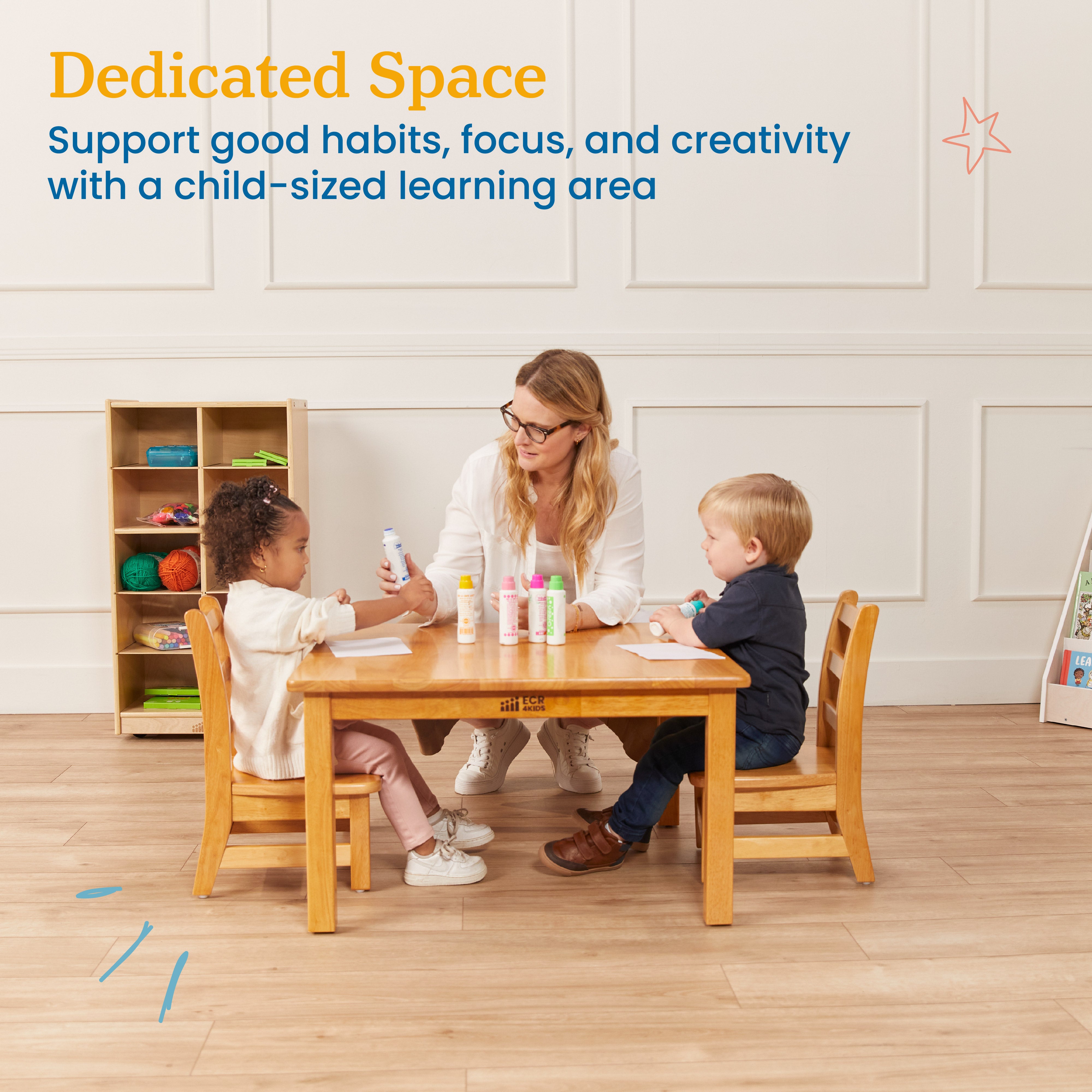 24in x 36in Rectangular Hardwood Table with 16in Legs and Two 8in Chairs, 3-Piece