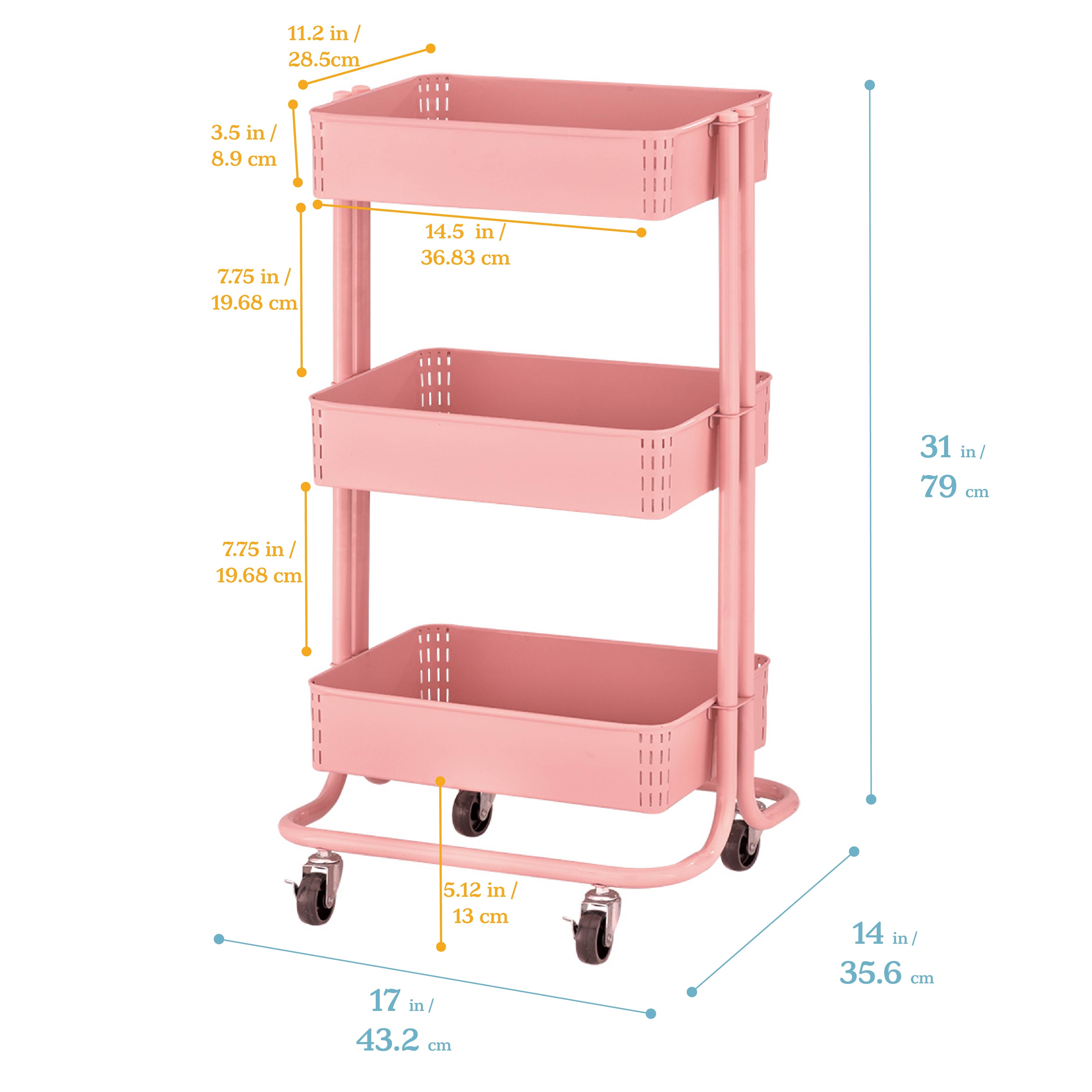 3-Tier Metal Rolling Utility Cart