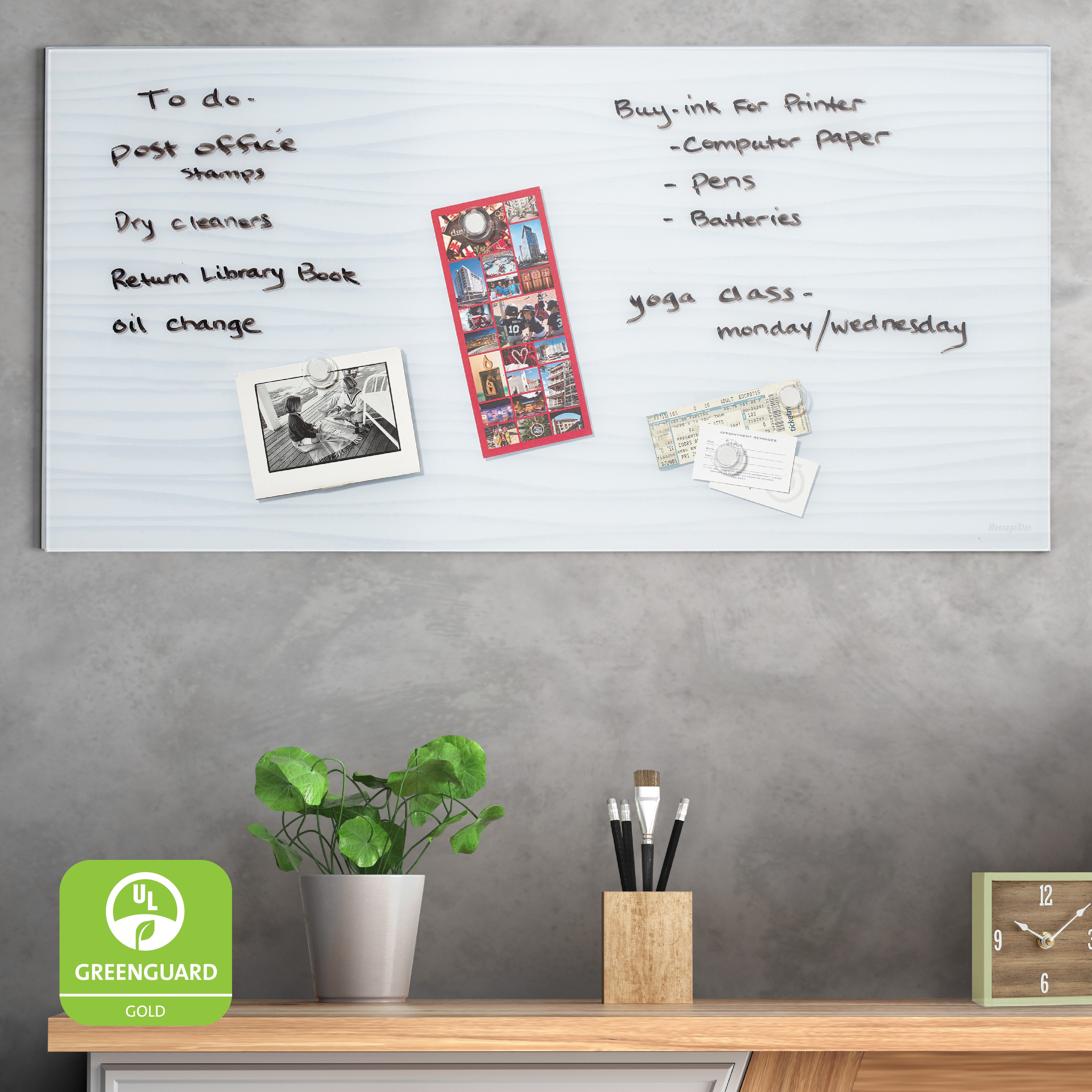 MessageStor Magnetic Dry-Erase Glass Board with Magnets, 18in x 36in