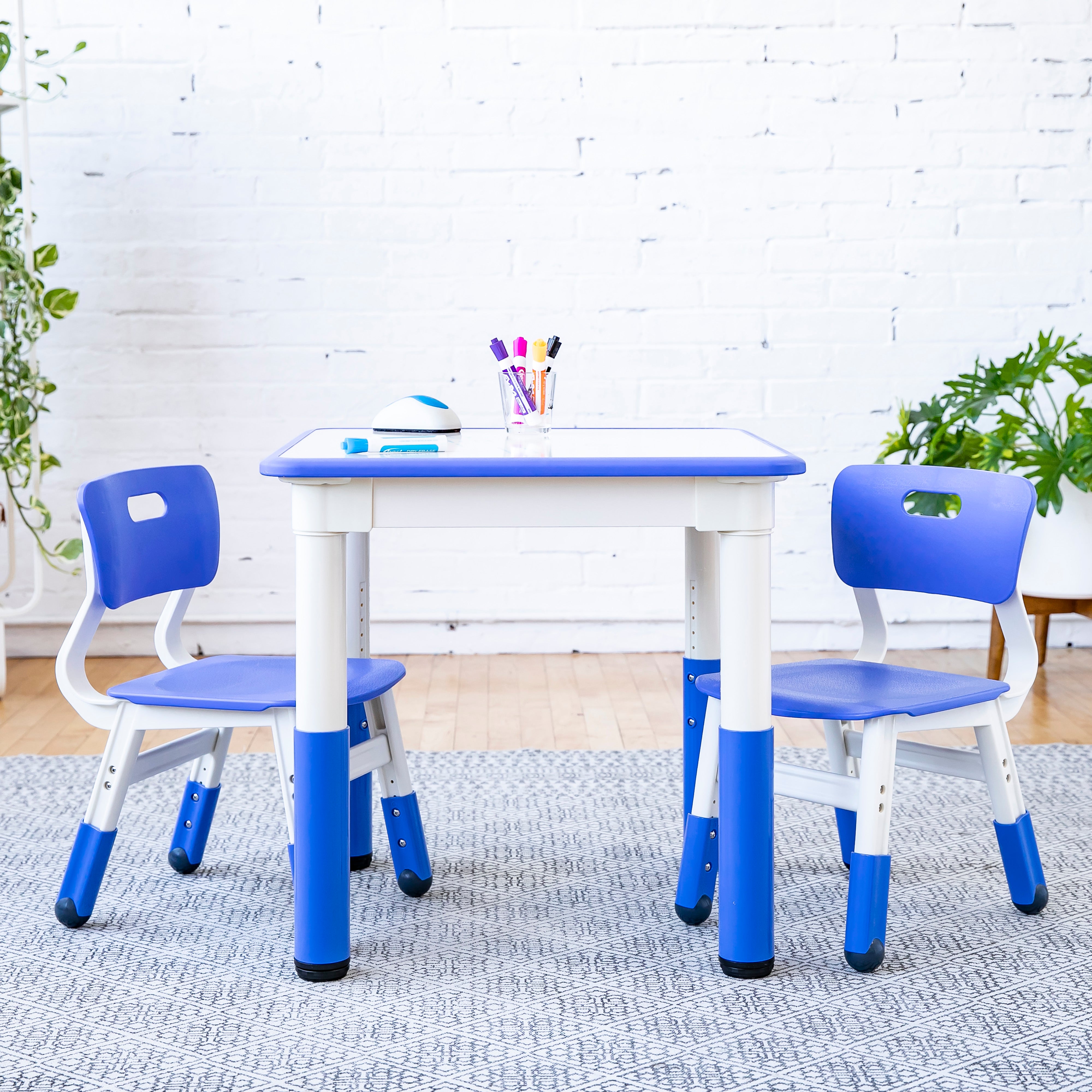 Dry-Erase Square Activity Table with 2 Chairs, Adjustable, 3-Piece
