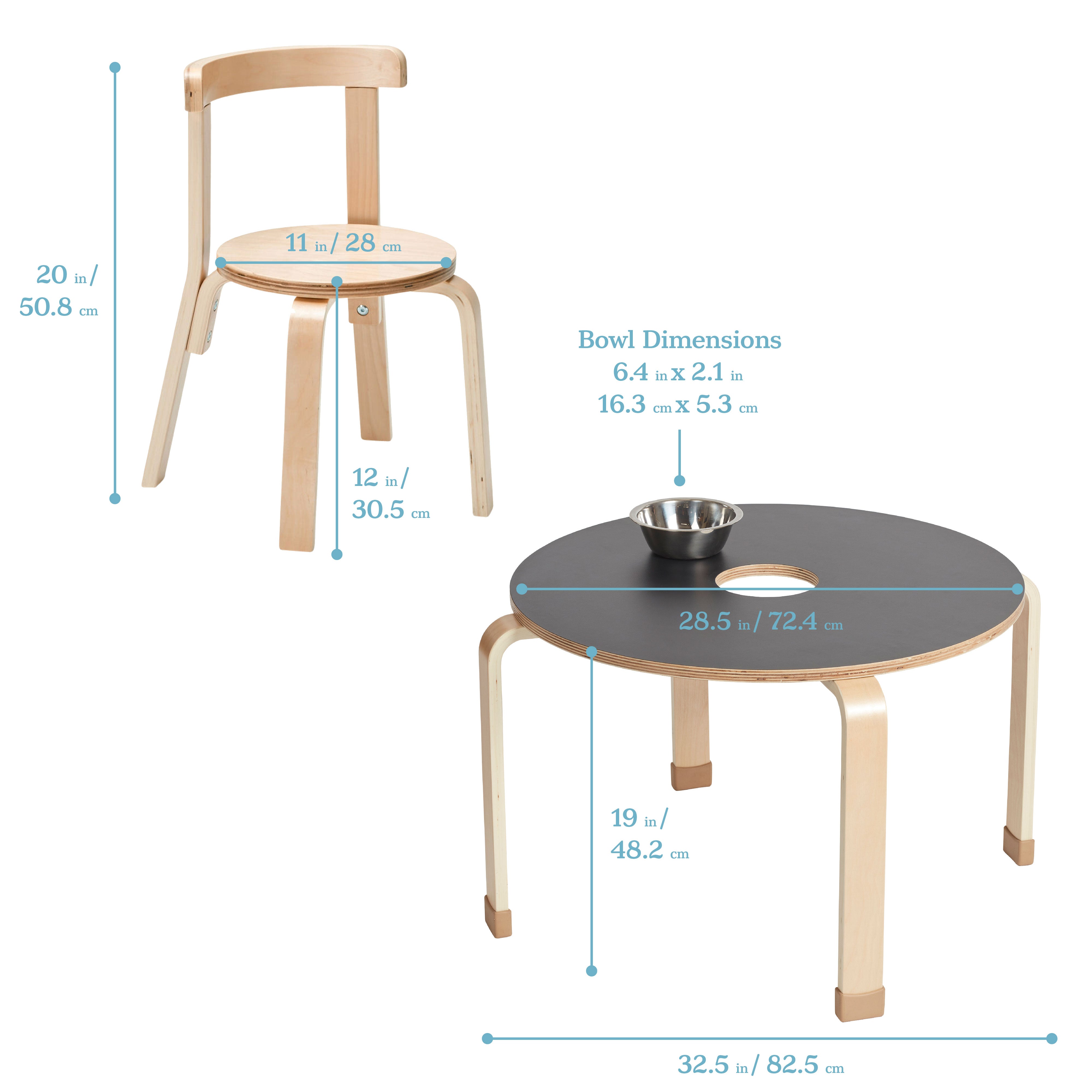 Bentwood Chalkboard Table and Curved Back Chair Set, Kids Furniture, Natural, 5-Piece