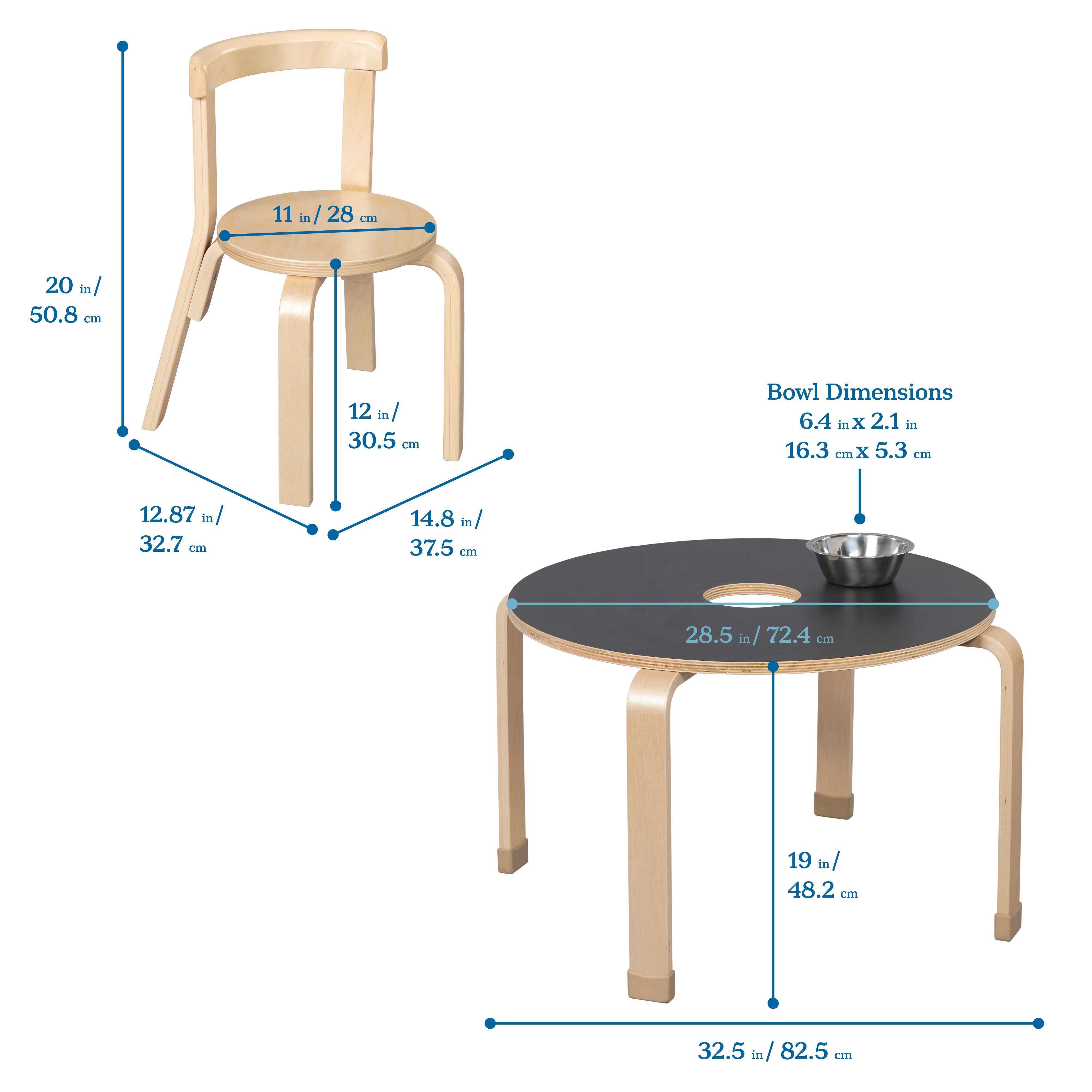 Round Bentwood Chalkboard Table and Curved Back Chair Set, 5-Piece