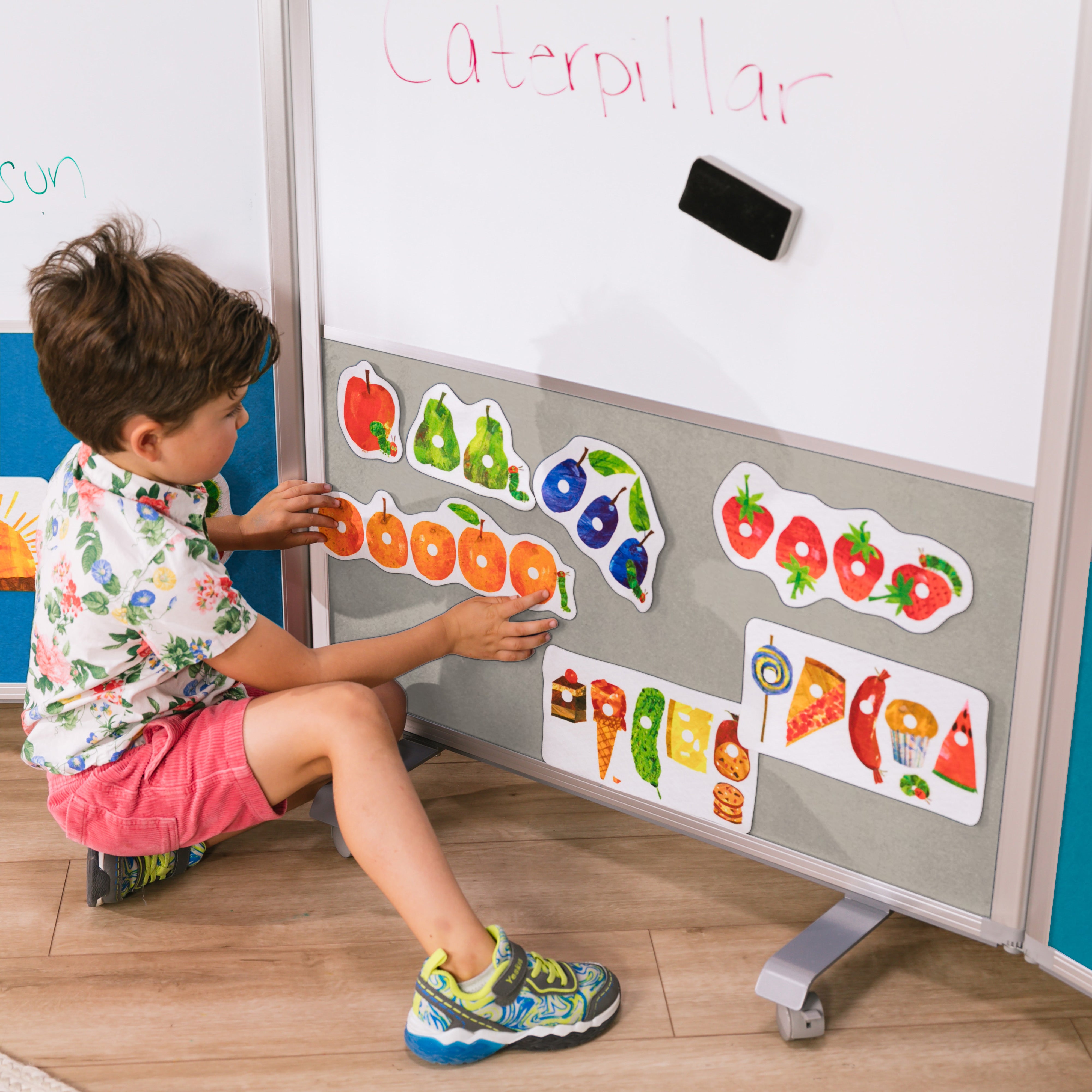 Mobile Dry-Erase and Flannel Split Room Divider, 3-Panel