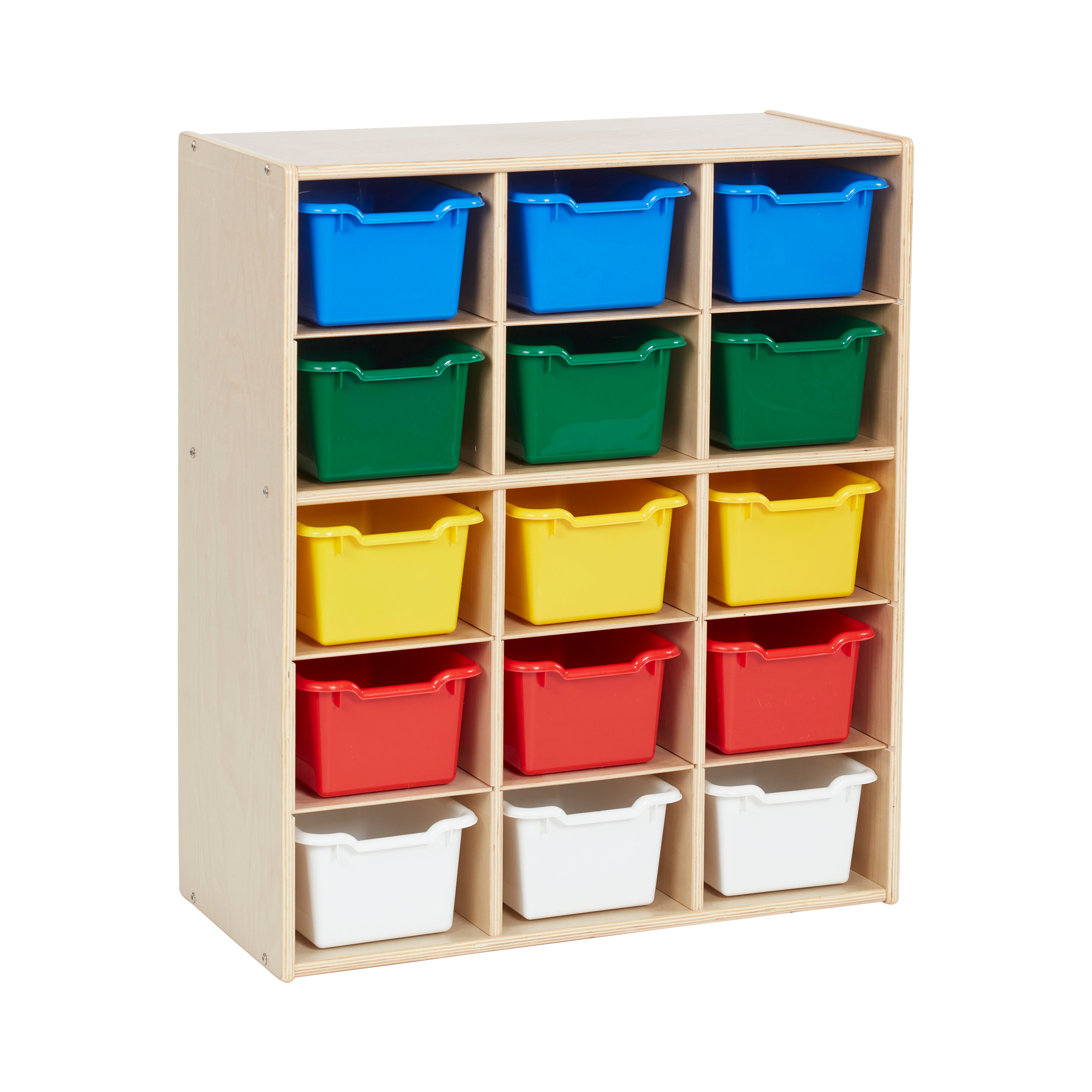 Streamline 15 Cubby Tray Cabinet with 15 Scoop Front Storage Bins, 5x3, Natural