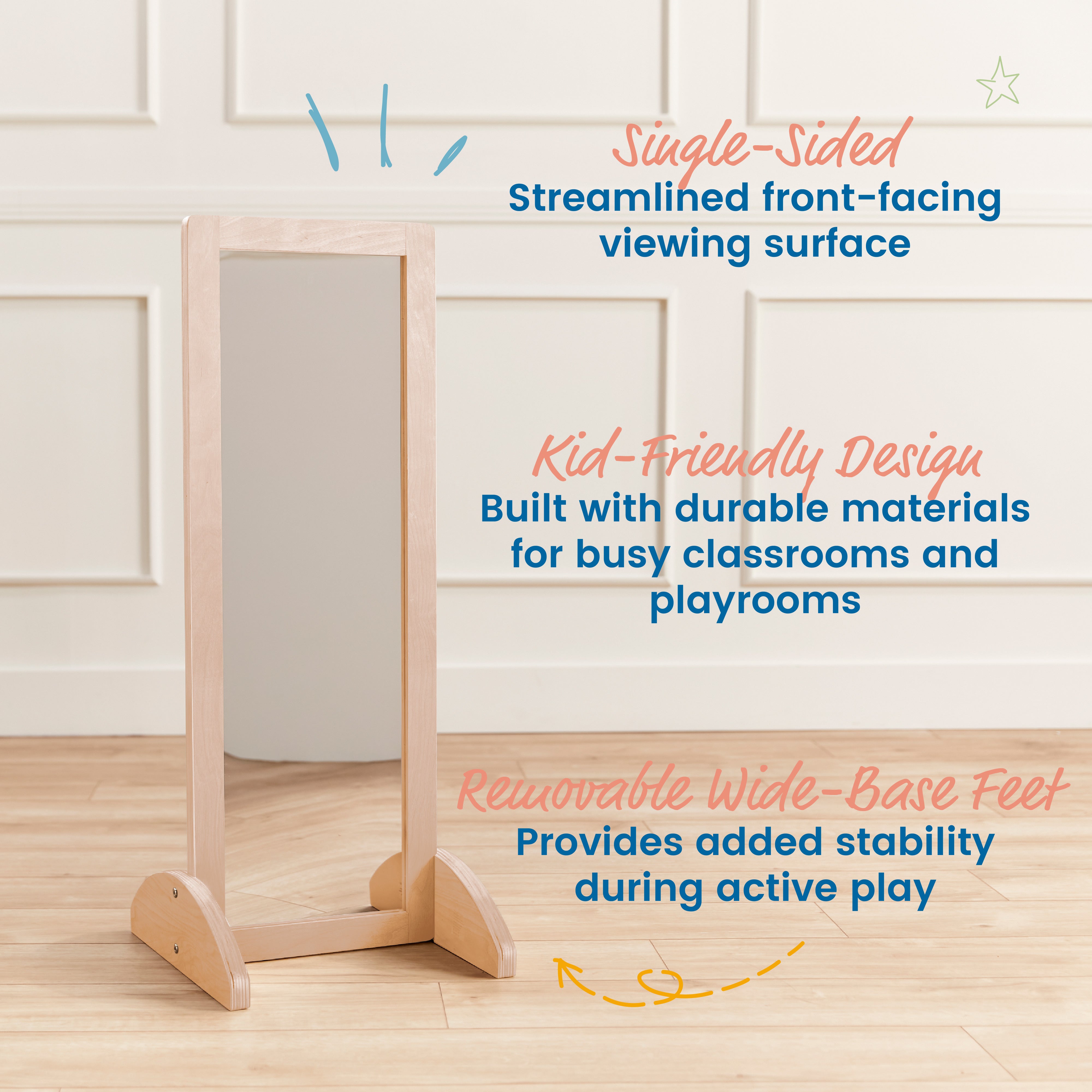 Toddler Single-Sided Bi-Directional Mirror, Wooden