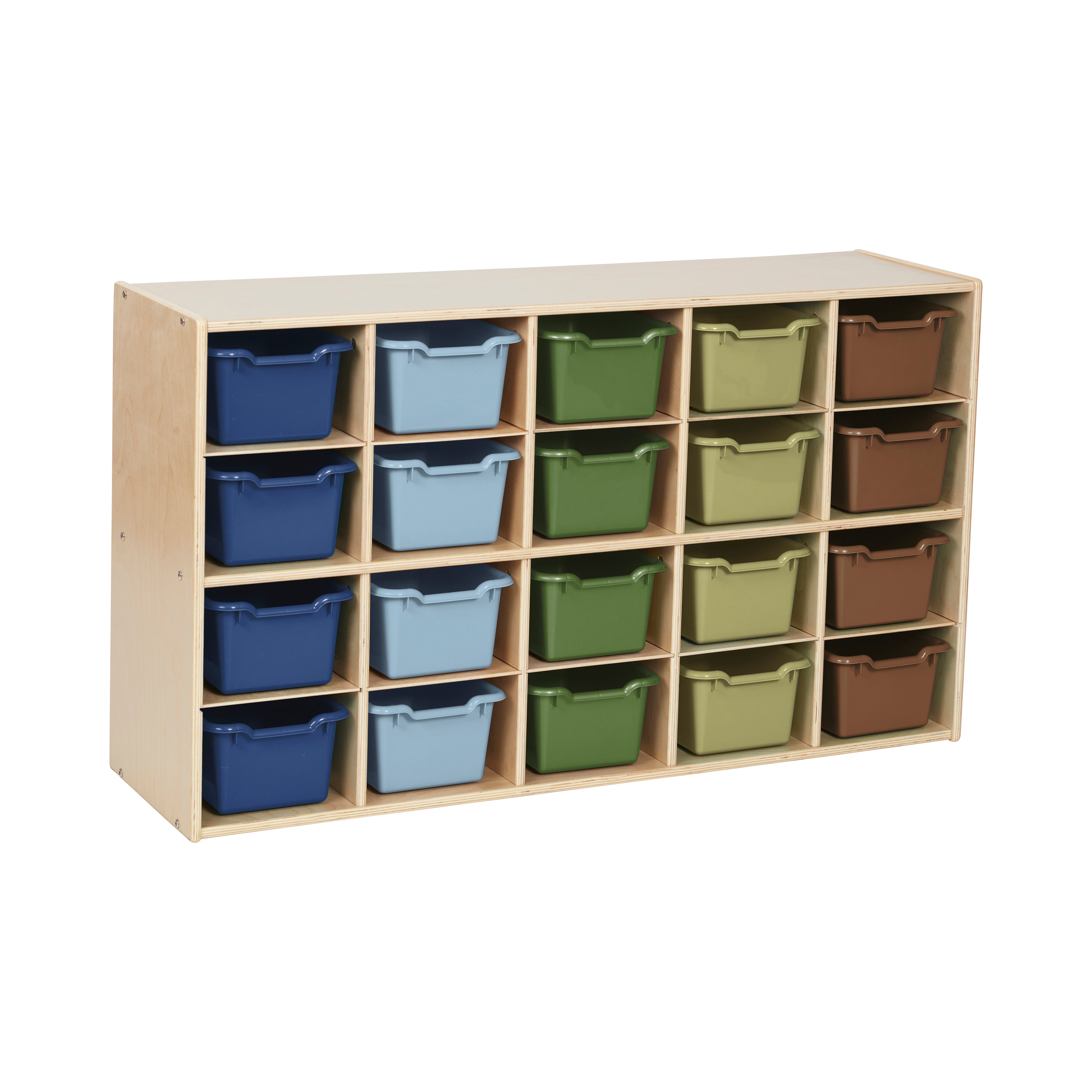 Streamline 20 Cubby Tray Storage Cabinet with 20 Scoop Front Storage Bins, 4x5, Natural
