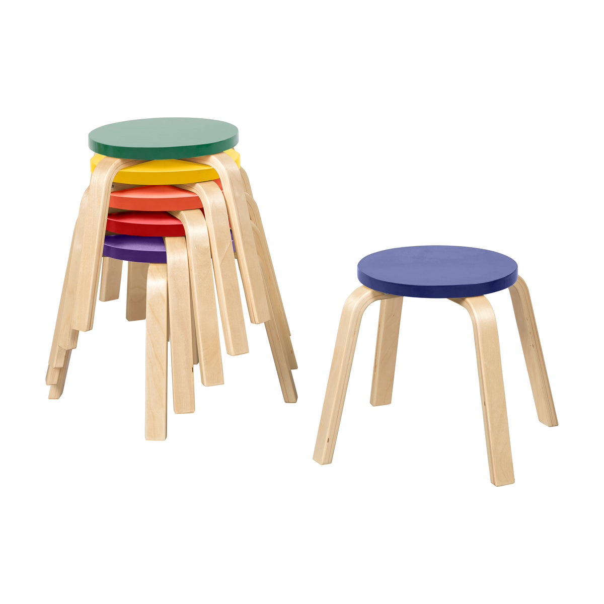 Bentwood Stackable Stool Seating Set, 6-Piece