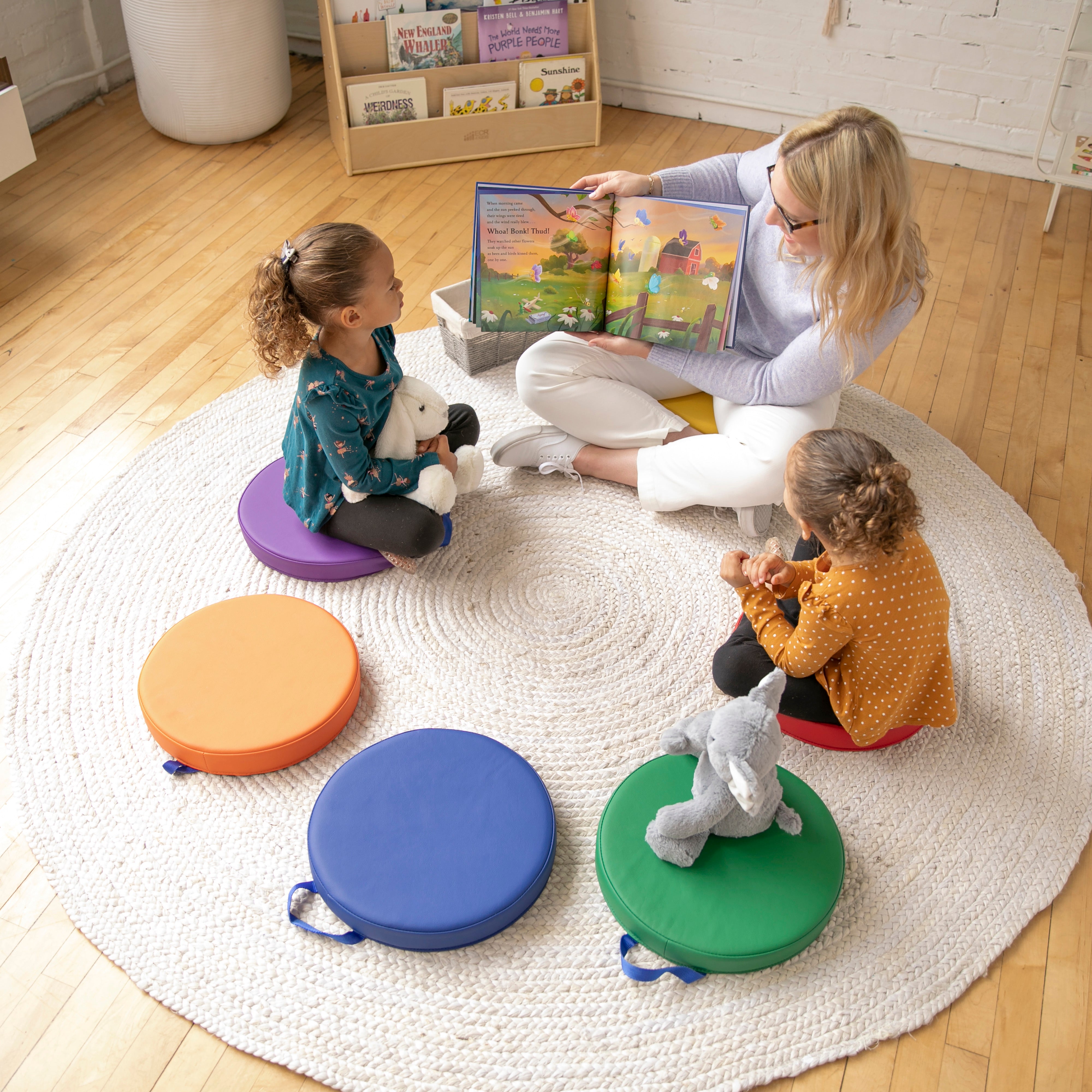 Preschool Cozy Reading Corner Package with Book Display, Storage Cabinet and Floor Cushions
