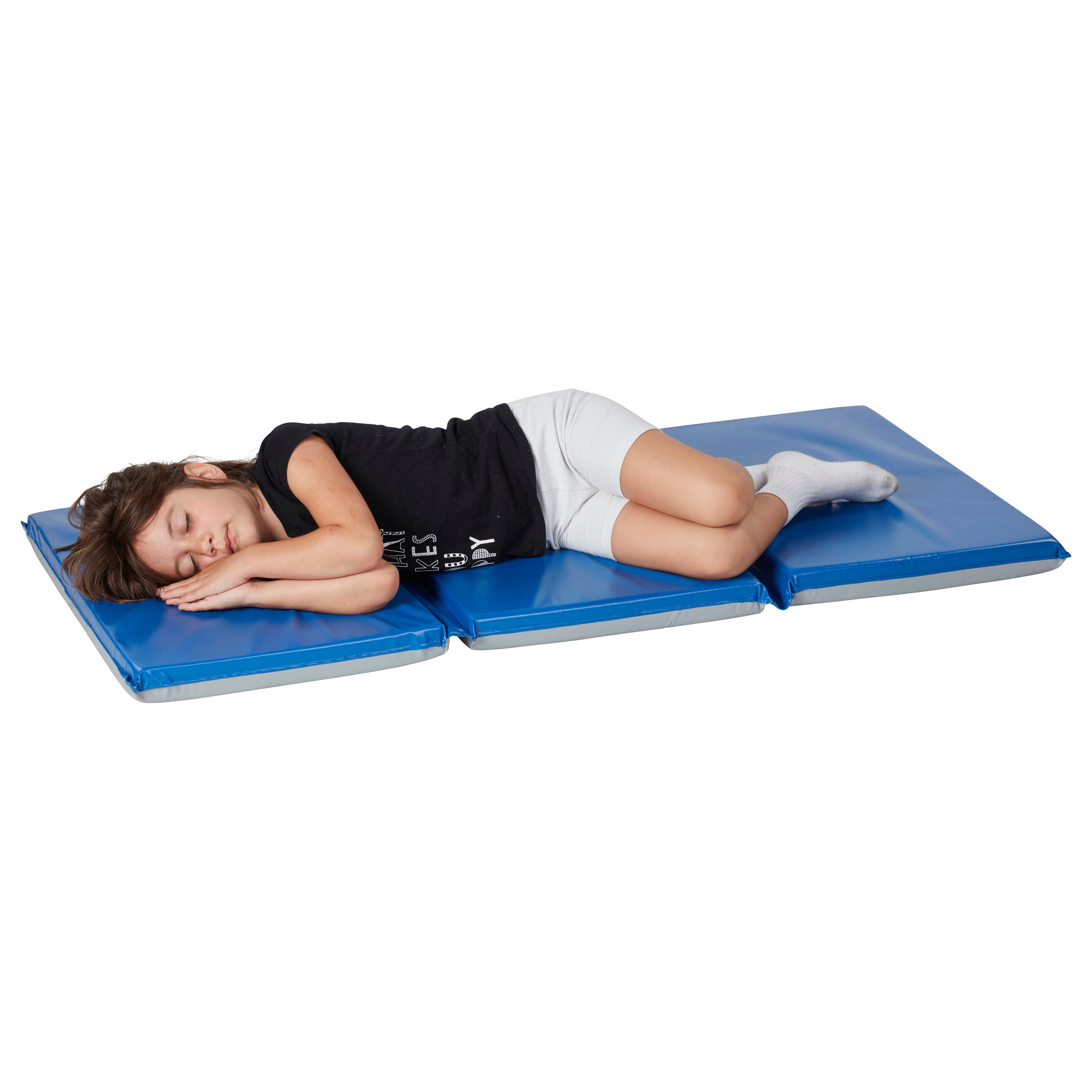 Premium Folding Rest Mat, 3-Section, 2in, Sleeping Pad, Blue/Grey